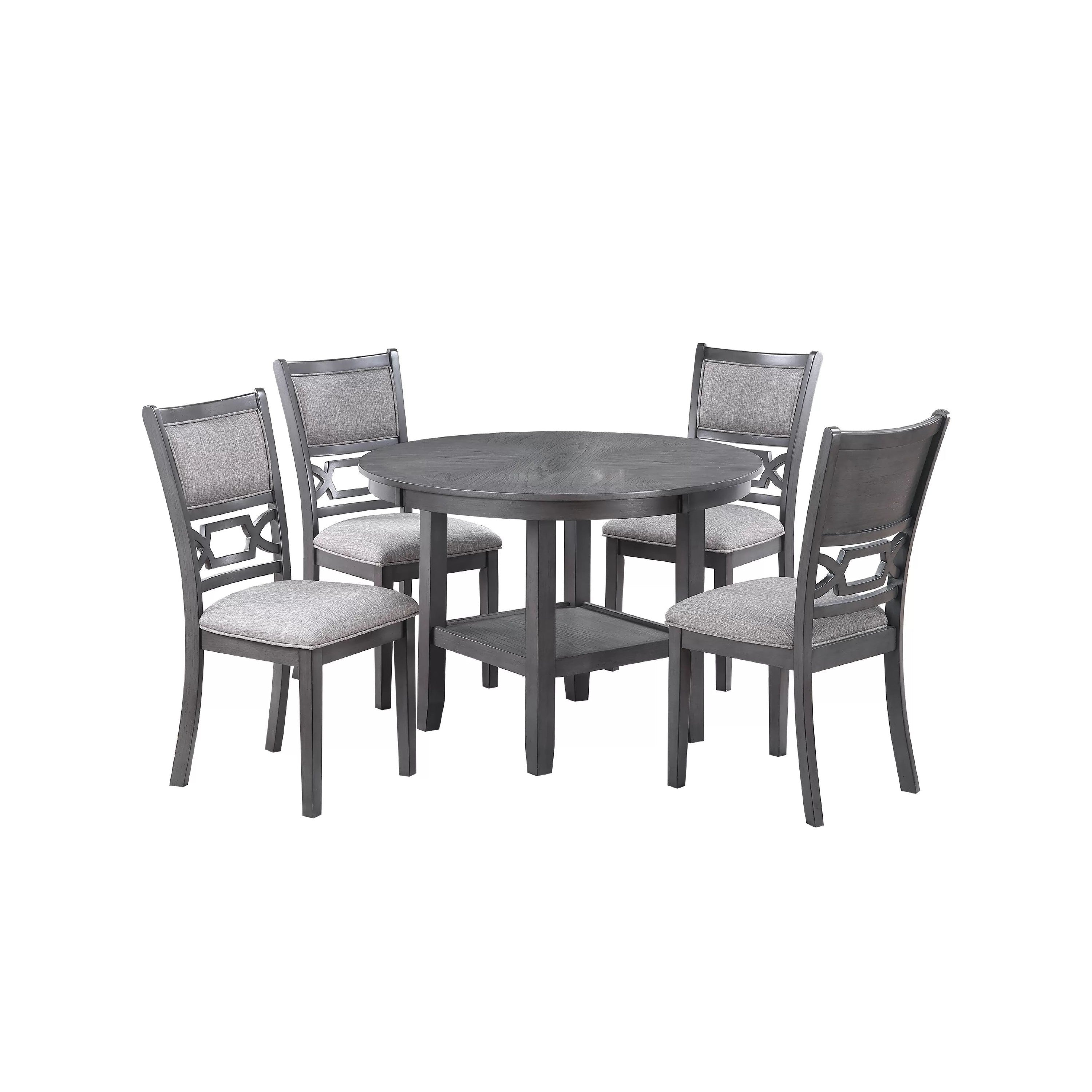 Sienna 5Pc Dining Table And 4 Chair Set Cut Out Backrest Gray Wood