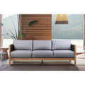 Sienna Outdoor Patio Sofa In Acacia Wood With Teak Finish And Gray Fabric