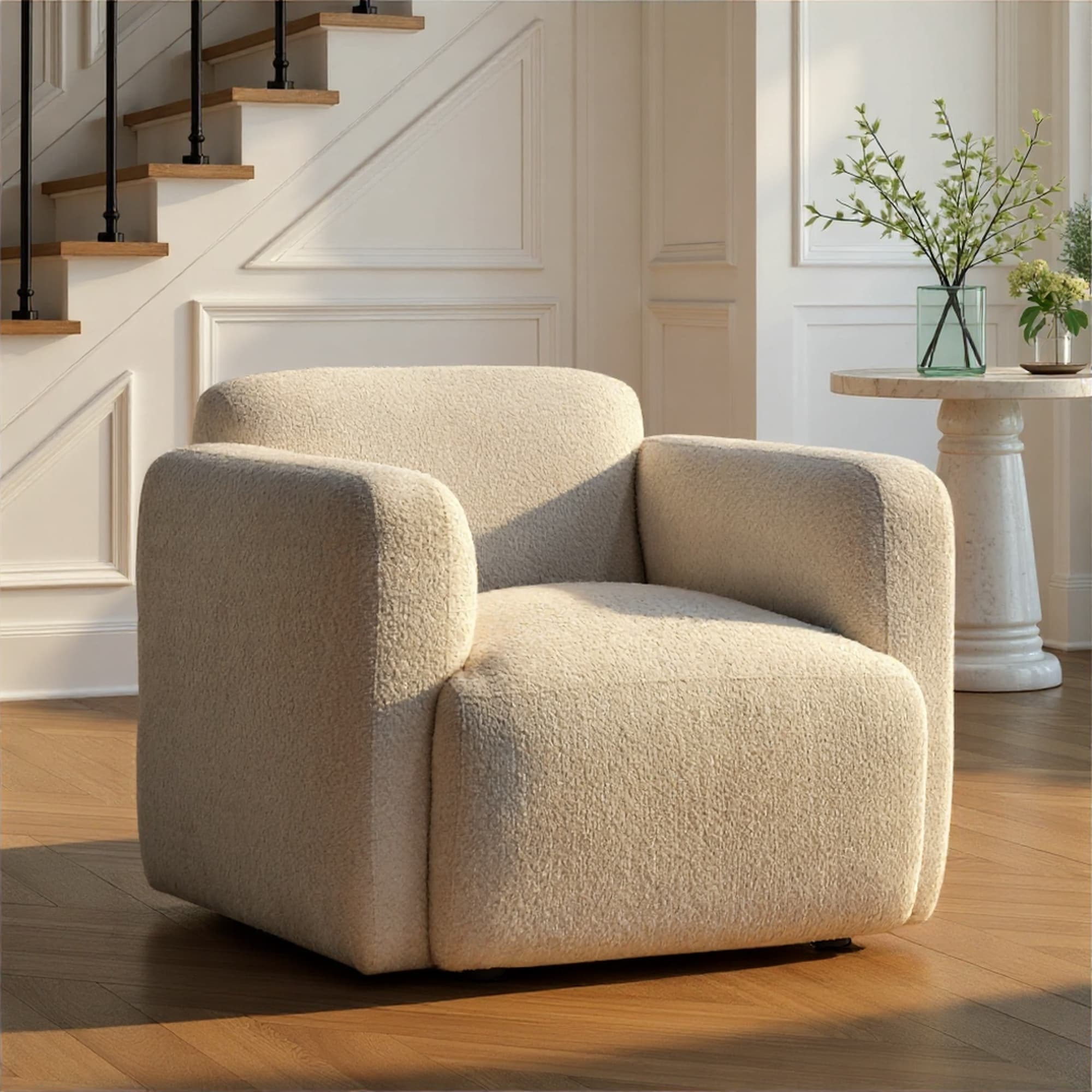 Sierra Modern Ivory Boucle Accent Chair Loveseat Sofa Or Living Room Set