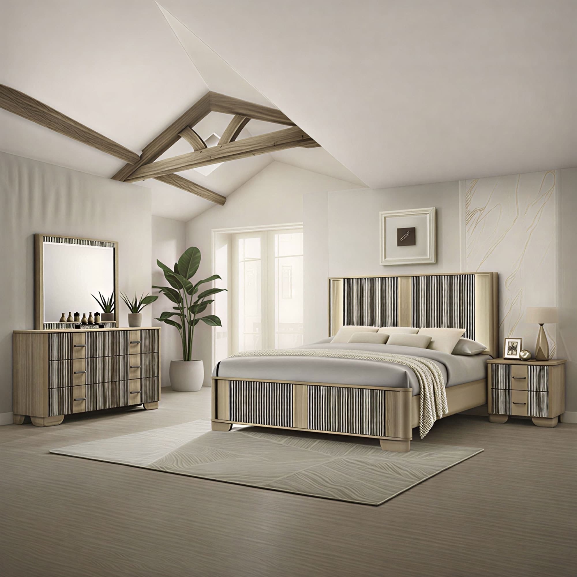 Sierra White Oak Solid Wood 5 Piece Bedroom Set Storage Bed Set