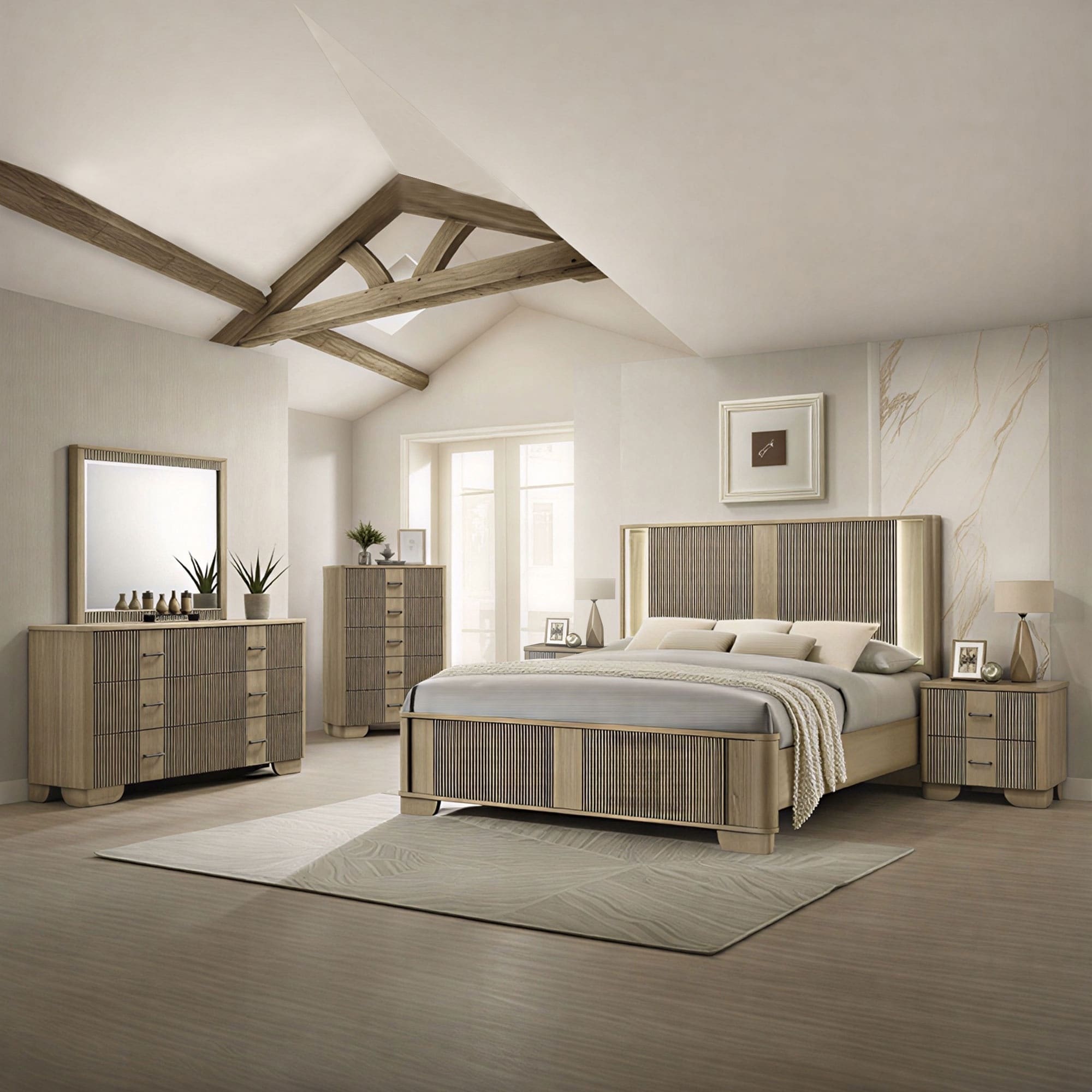 Sierra White Oak Solid Wood 6 Piece Bedroom Set Storage
