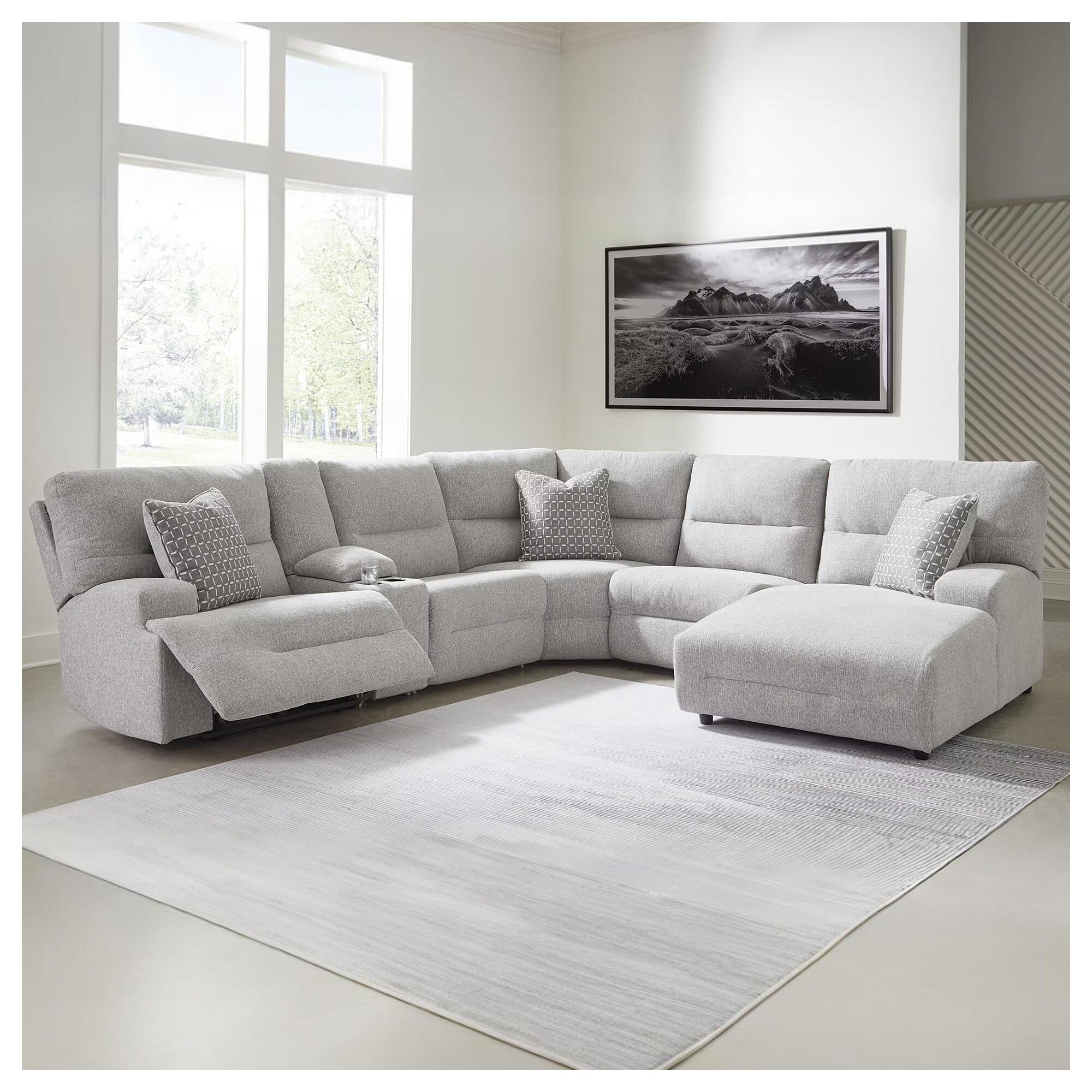 Signature Design By Ashley Acklen Place Light Gray 6 Piece Power Reclining Sectional With Chaise