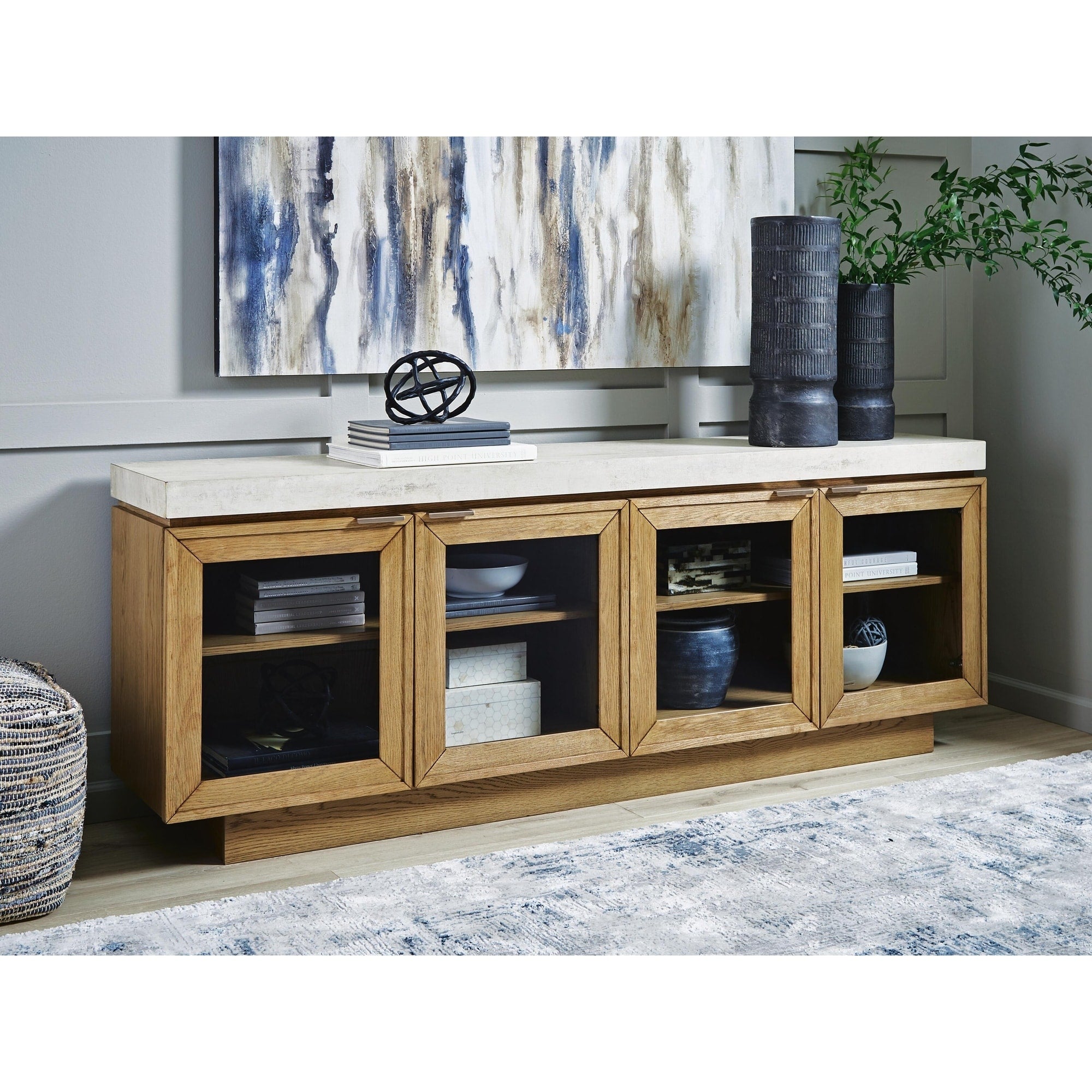Signature Design By Ashley Adanworth Light Brown Gray Accent Cabinet 80 W X 17 D X 30 H