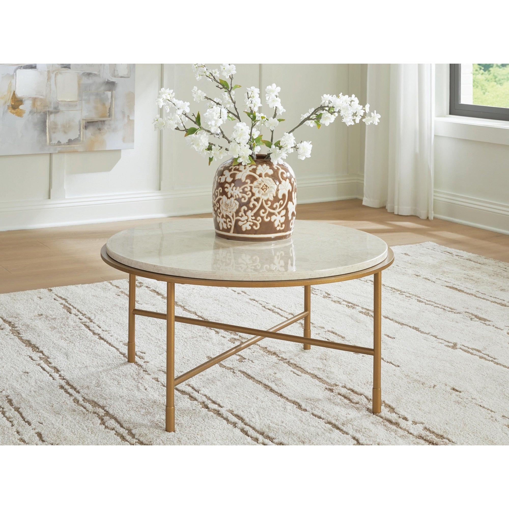 Signature Design By Ashley Alben Antique Gold Ivory Coffee Table 36 W X 36 D X 18 H