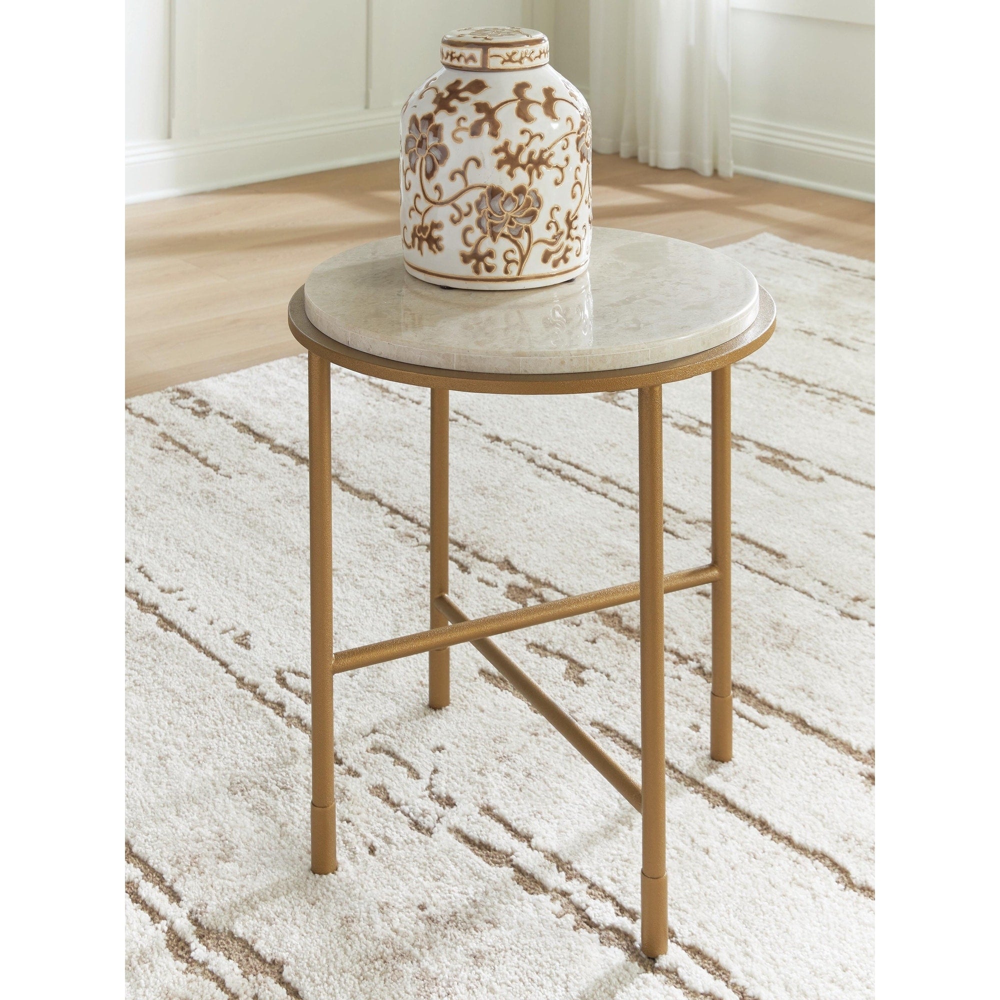 Signature Design By Ashley Alben Antique Gold Ivory End Table 21 W X 21 D X 23 H