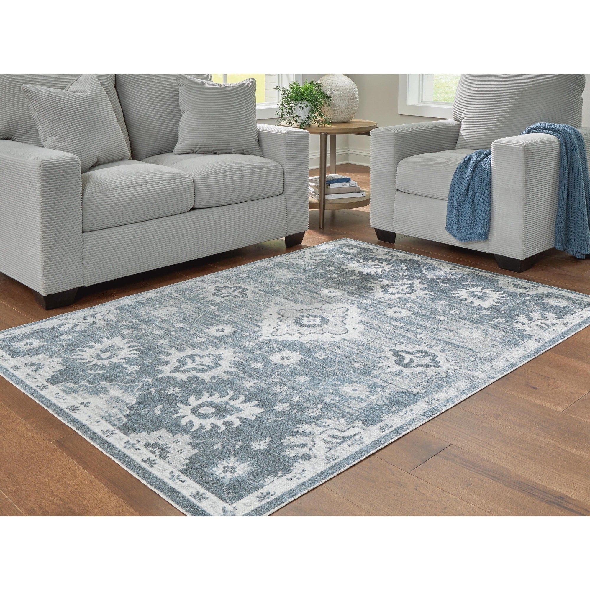 Signature Design By Ashley Avanworths Blue Gray Washable Area Rug