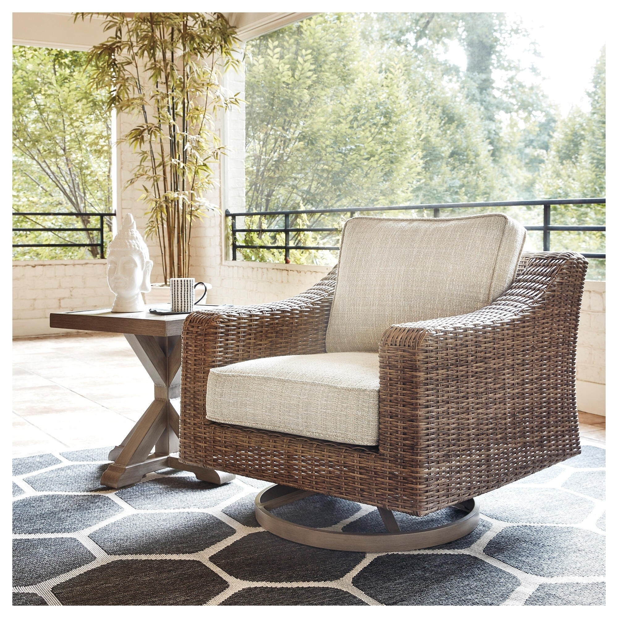 Havenside Home Sandestria Beige Outdoor Swivel Lounge Chair