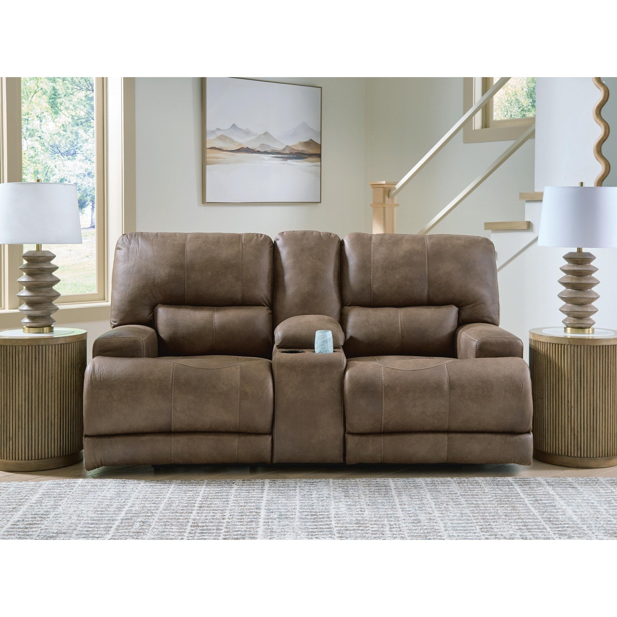 Signature Design By Ashley Bealeaf Brown Power Reclining Loveseat With Console 79 W X 42 D X 42 H