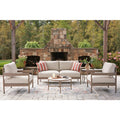 Signature Design By Ashley Big Creek Cove Beige Brown Outdoor Loveseat And Chairs With Tables Set Of 5