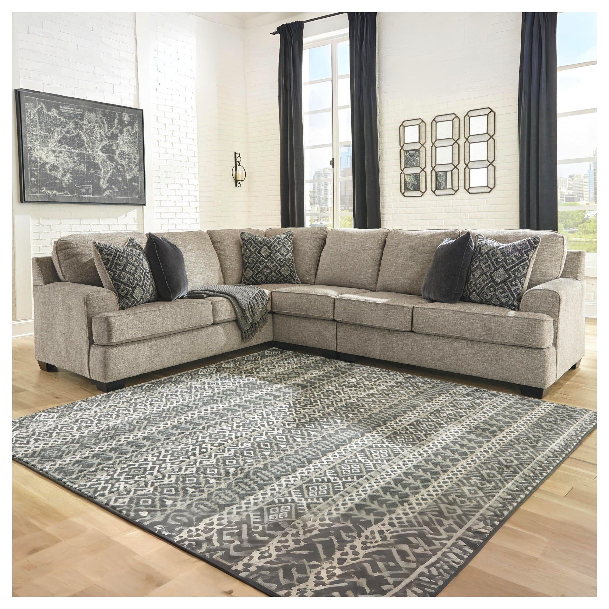 Signature Design By Ashley Bovarian Beige And Grey 3 Piece Sectional Sofa
