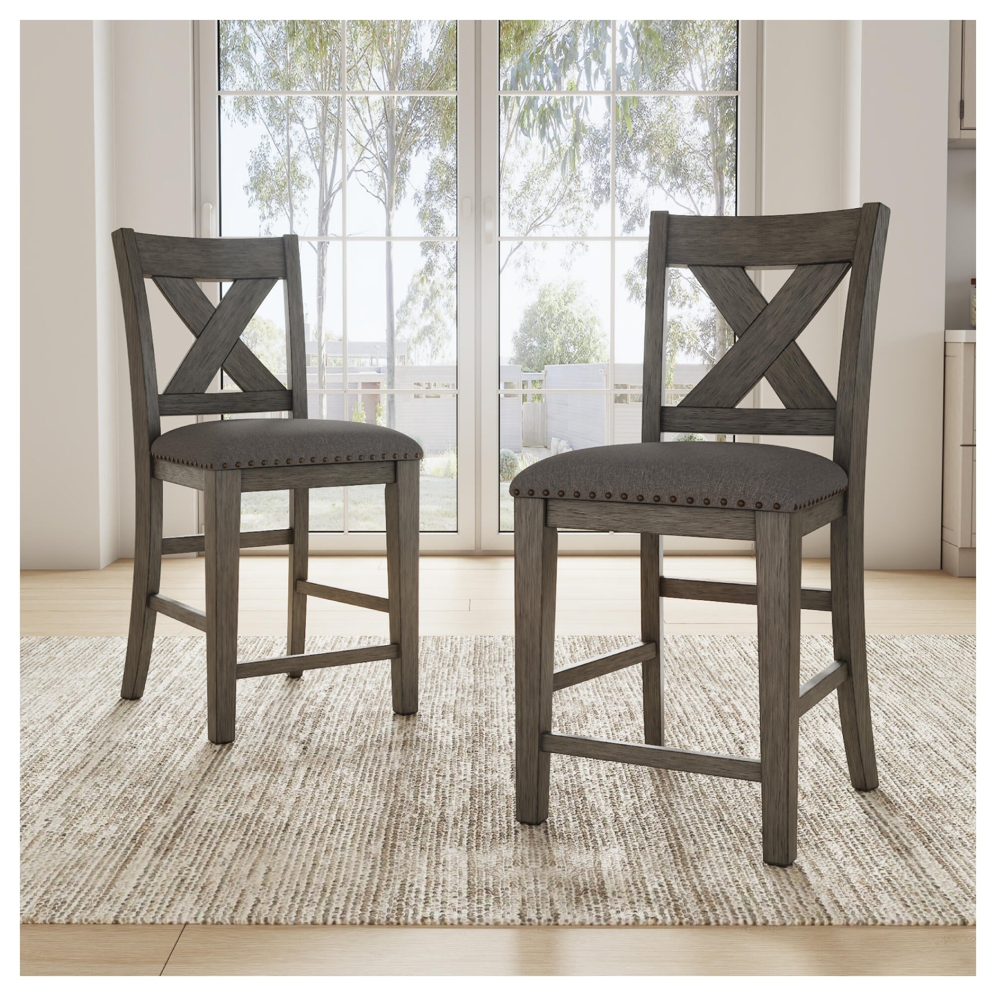 Signature Design By Ashley Caitbrook Dark Grey Wood Upholstered Counter Height Bar Stool Set Of 2