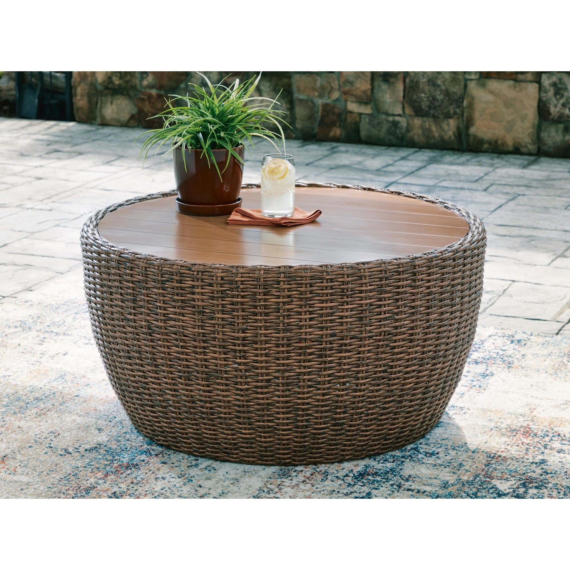 Signature Design By Ashley Cardiff Beach Brown Outdoor Coffee Table 36 W X 36 D X 18 H