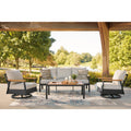 Signature Design By Ashley Carlsbad Beach Dark Brown Beige Outdoor Sofa And Chairs With Table Set Of 4