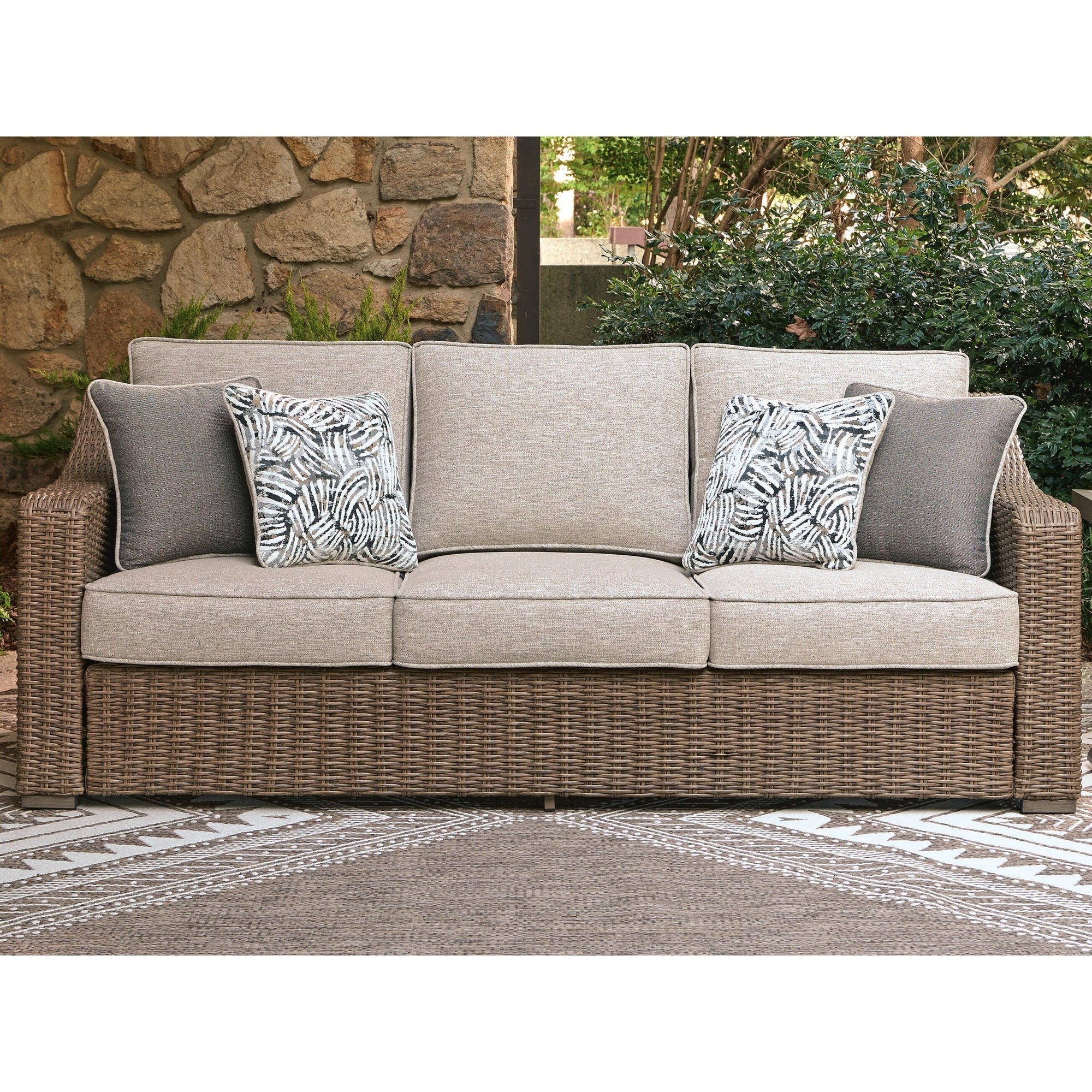 Signature Design By Ashley Carmel Bay Beige Gray Outdoor Sofa With Cushion