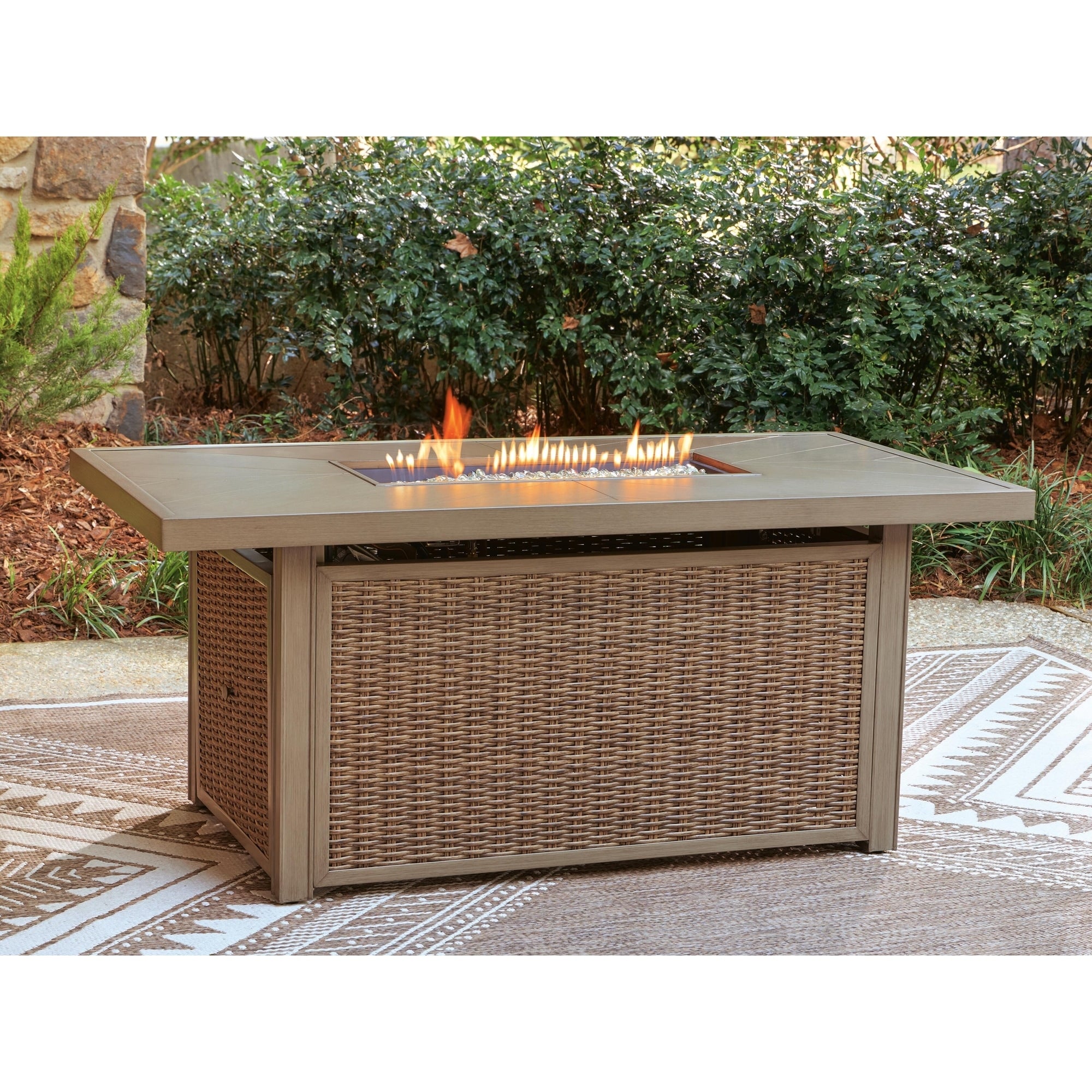 Signature Design By Ashley Carmel Bay Beige Outdoor Fire Pit Table 58 W X 30 D X 26 H