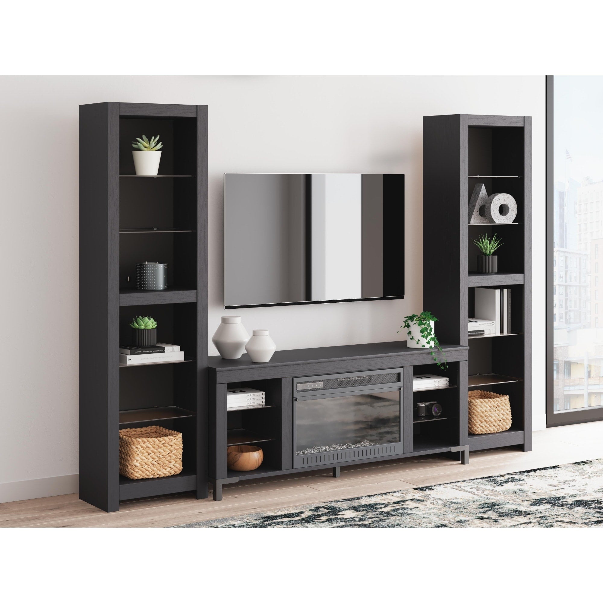 Signature Design By Ashley Cayberry Black 3 Piece Entertainment Center With Electric Fireplace For Tvs Up To 68