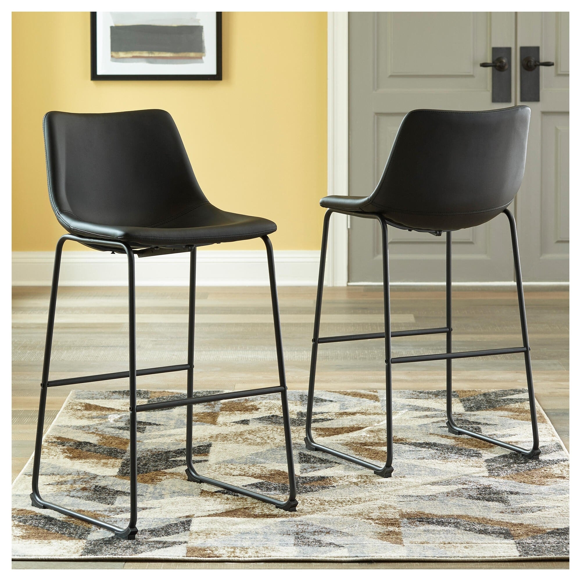 Centiar Black Upholstered Counter Height Barstool Set Of 2 N A