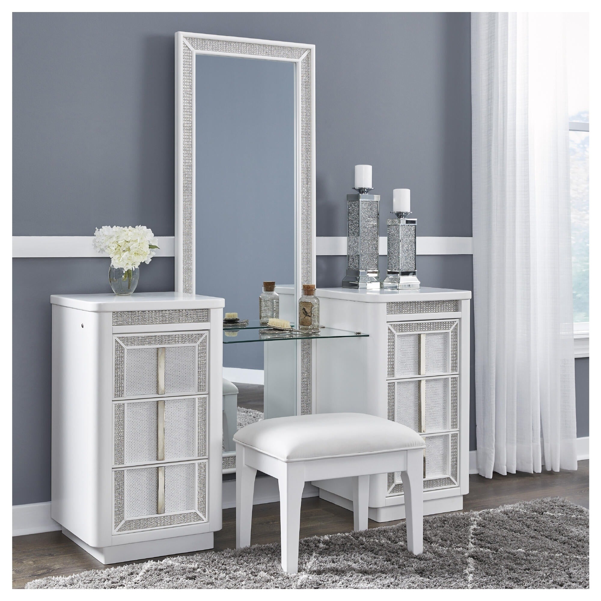 Signature Design By Ashley Chalanna White Vanity With Mirror 62.5 W X 19.25 D X 73 H