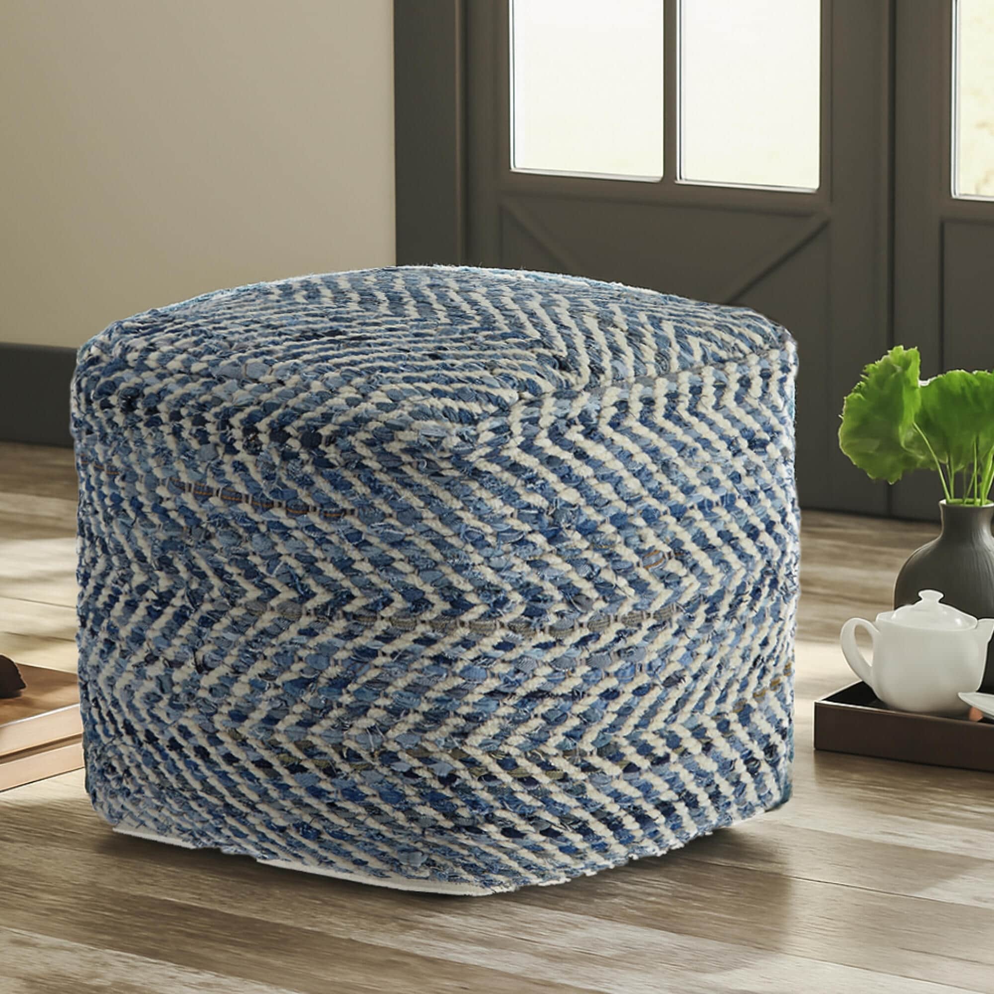 Signature Design By Ashley Chevron Blue Pouf
