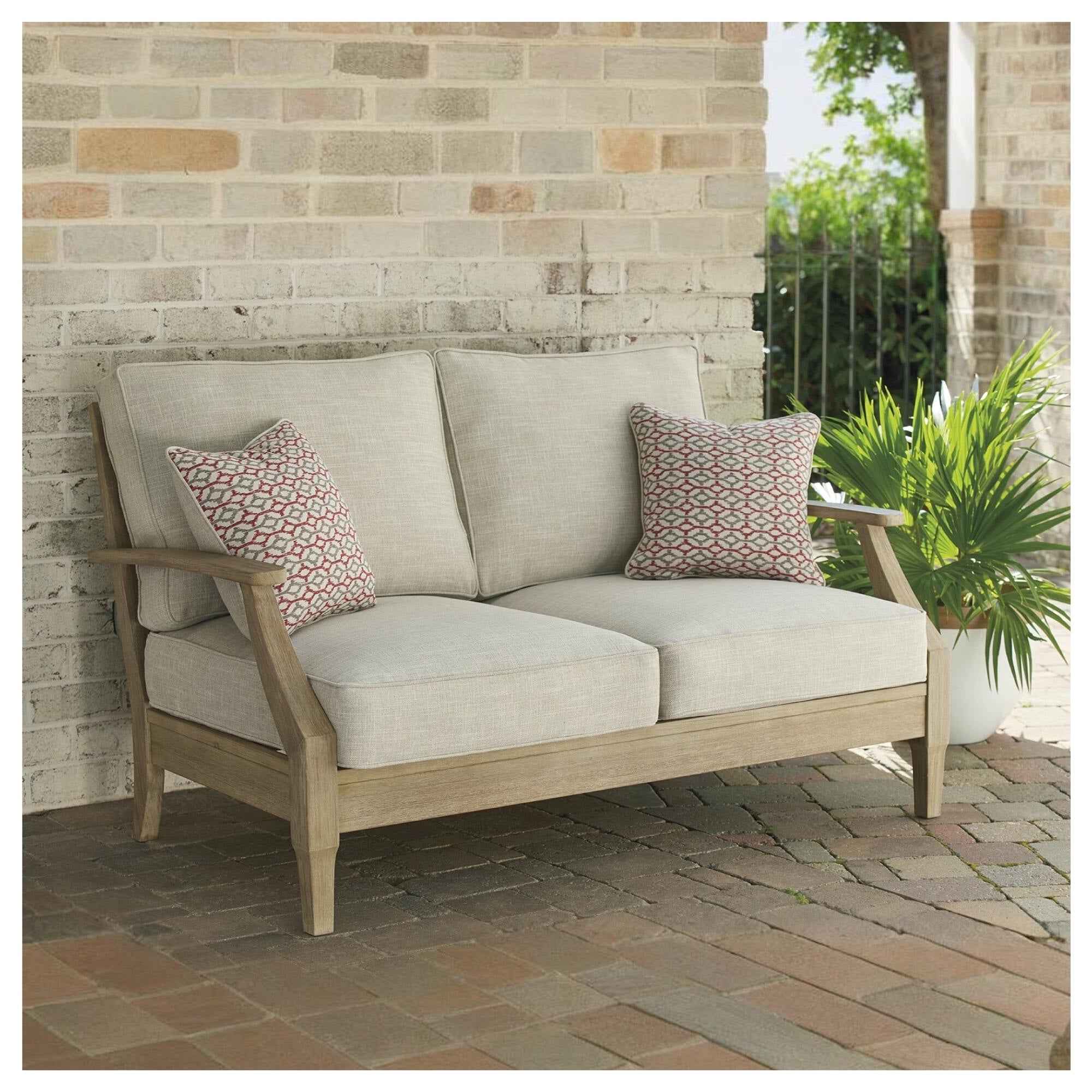 Ashley Furniture Signature Design Clare View Outdoor Loveseat W Cushion Beige