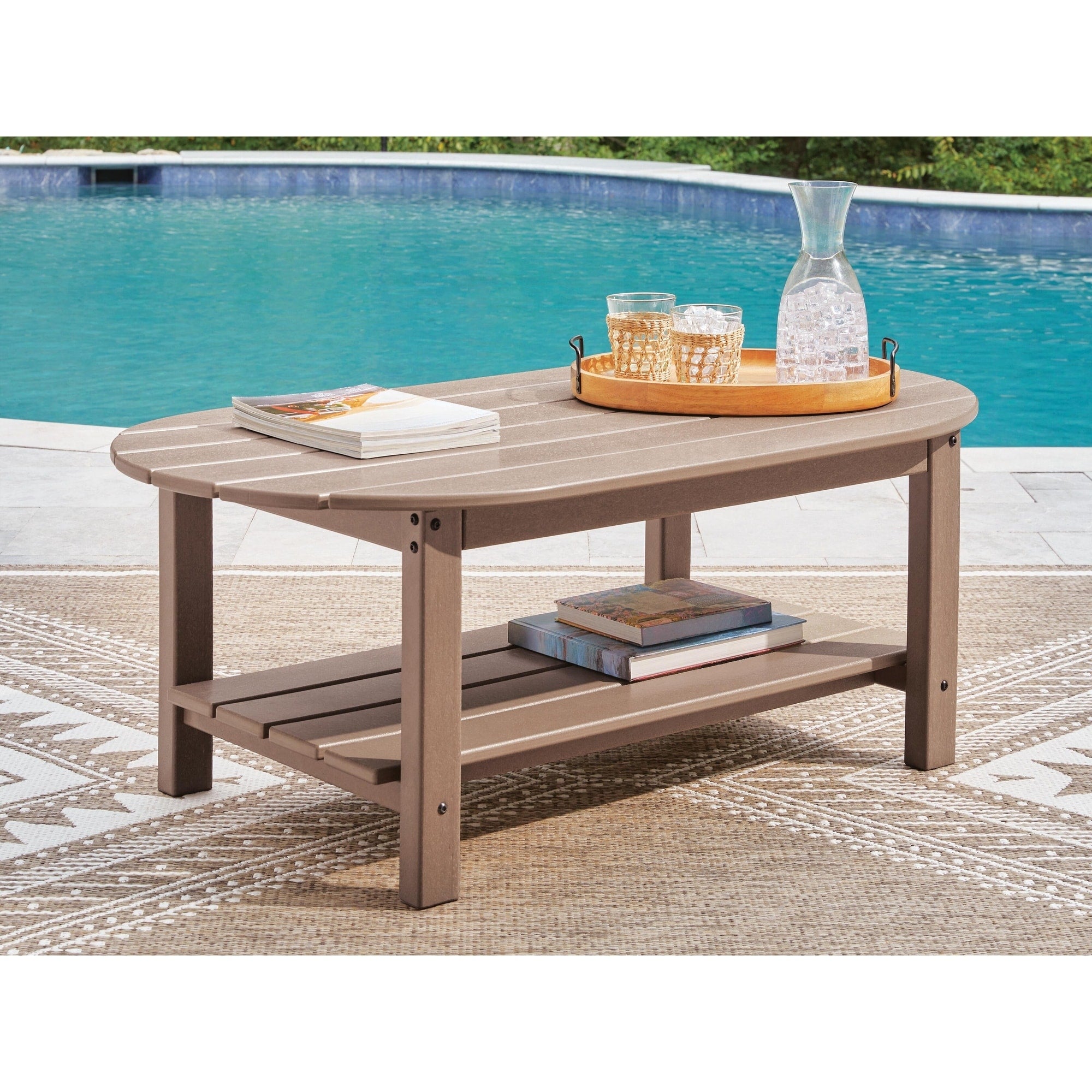 Signature Design By Ashley Cliffs Beach Brown Outdoor Coffee Table 48 W X 26 D X 18 H