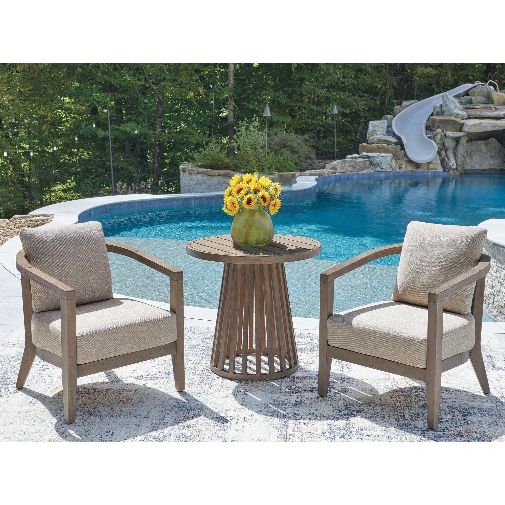 Signature Design By Ashley Cool Days Beige Outdoor Chairs With Table Set Of 3 28 W X 28 D X 27 H