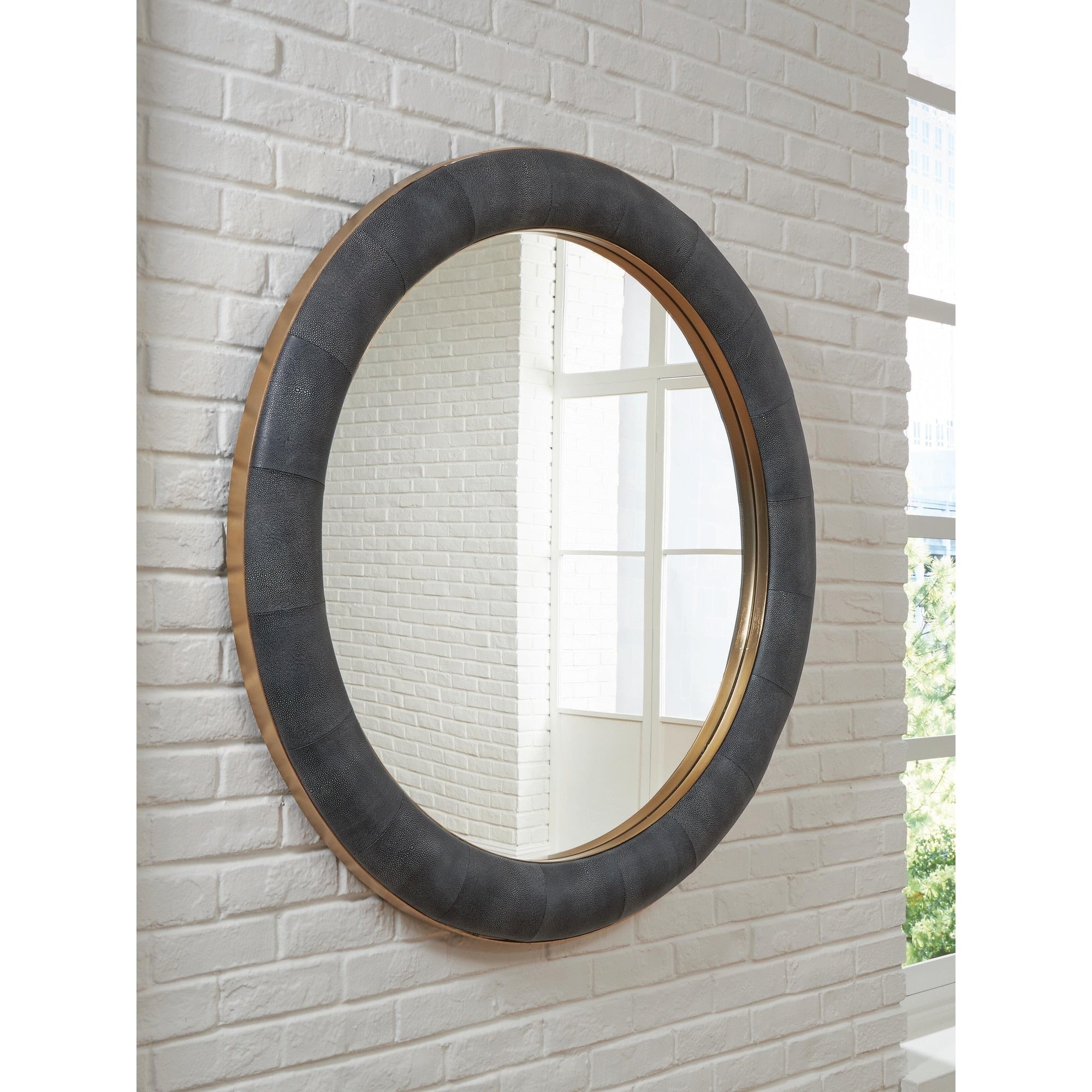 Signature Design By Ashley Corinsworth Charcoal Brass Accent Mirror 50 W X 3 D X 50 H