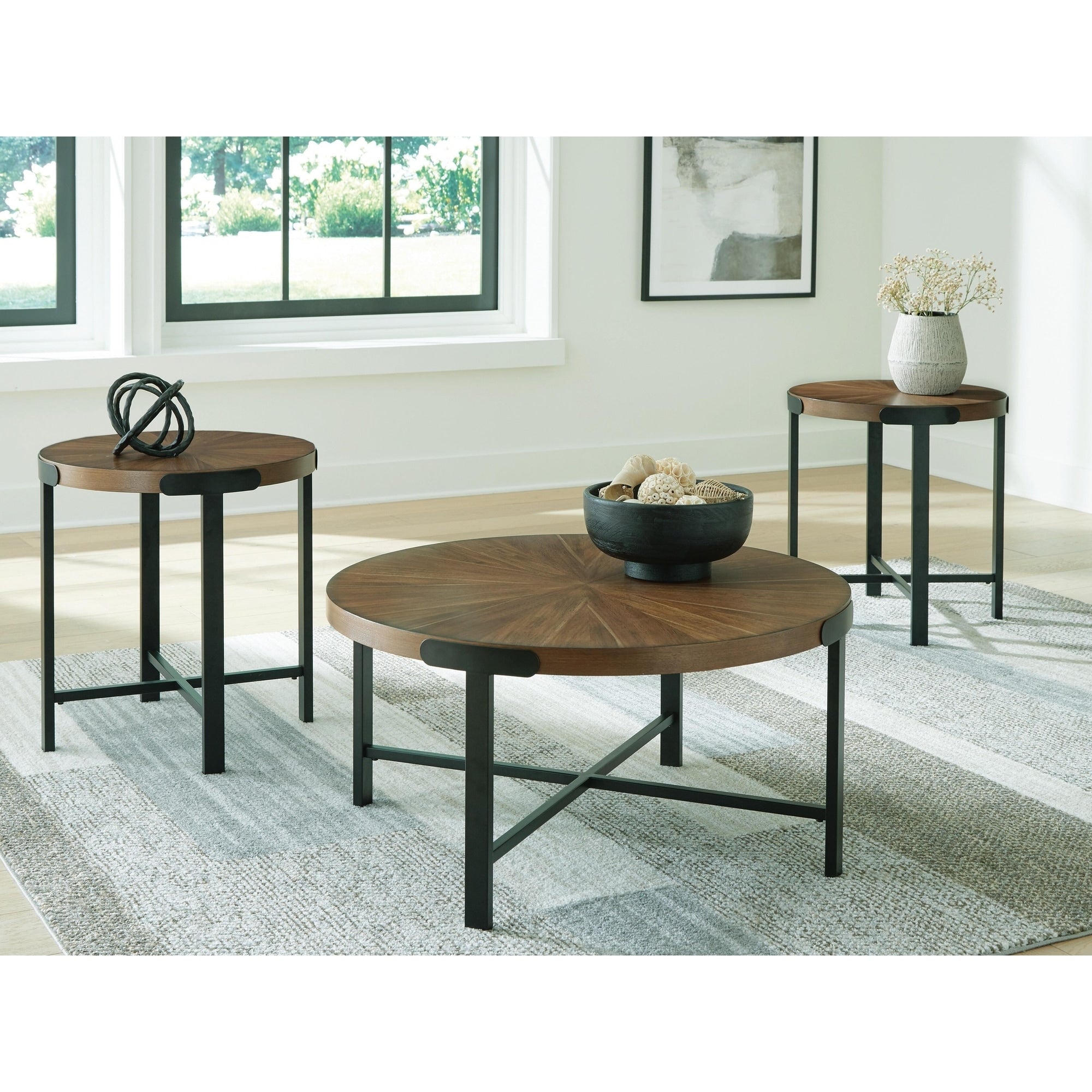 Signature Design By Ashley Crosstrail Brown Black Table Set Of 3 36 W X 36 D X 18 H
