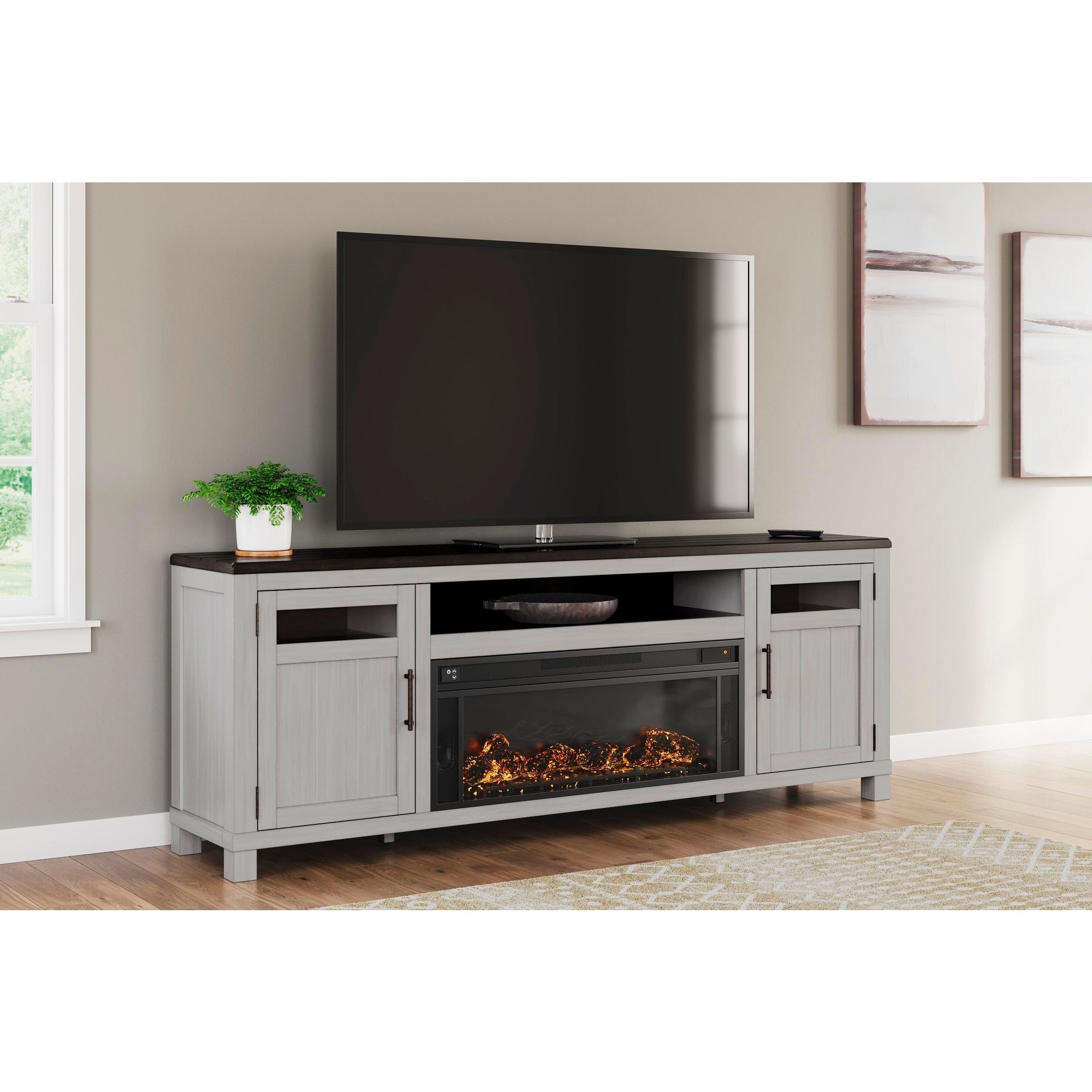 Signature Design By Ashley Darborn Brown Gray 88 Tv Stand With Electric Fireplace For Tvs Up To 101 88 W X 18 D X 33 H