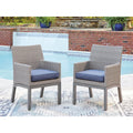 Signature Design By Ashley Dillon Beach Blue Gray Outdoor Arm Chair With Cushion Set Of 2 24 W X 27 D X 36 H