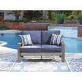 Signature Design By Ashley Dillon Beach Blue Gray Outdoor Loveseat With Cushion