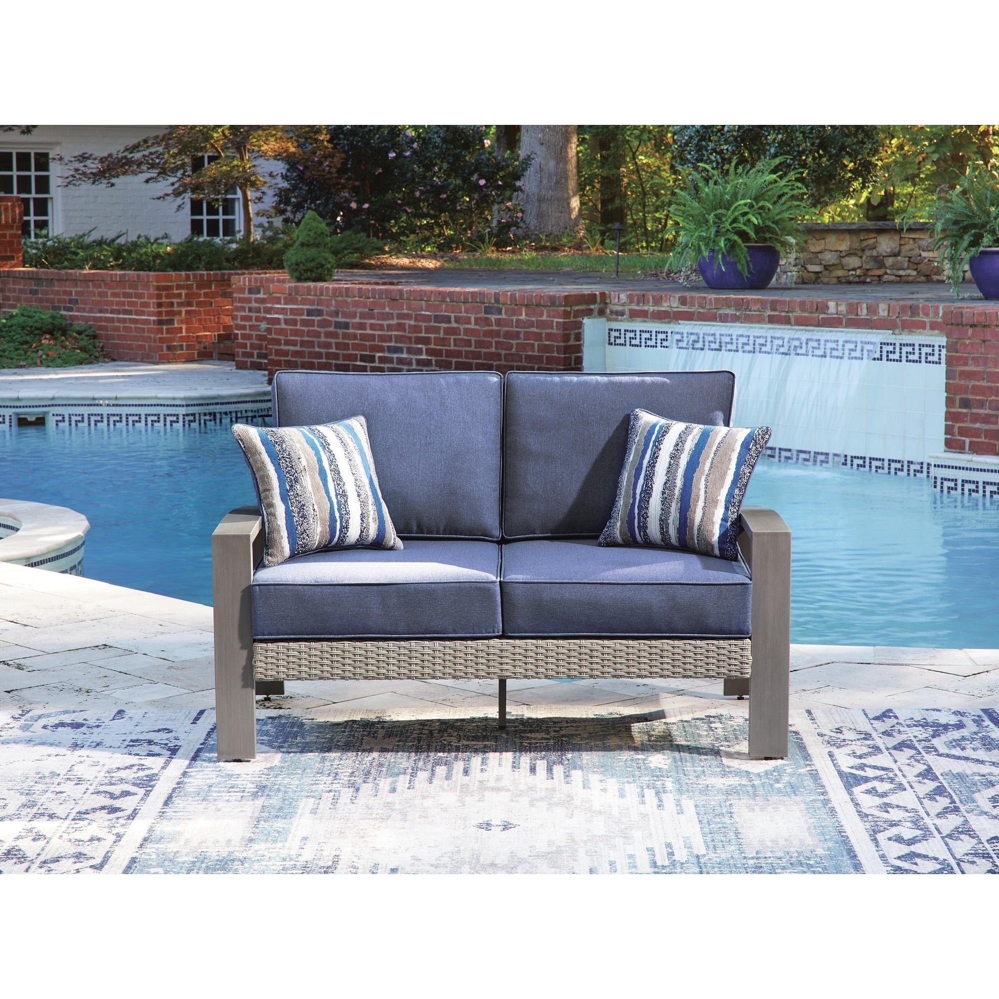 Signature Design By Ashley Dillon Beach Blue Gray Outdoor Loveseat With Cushion