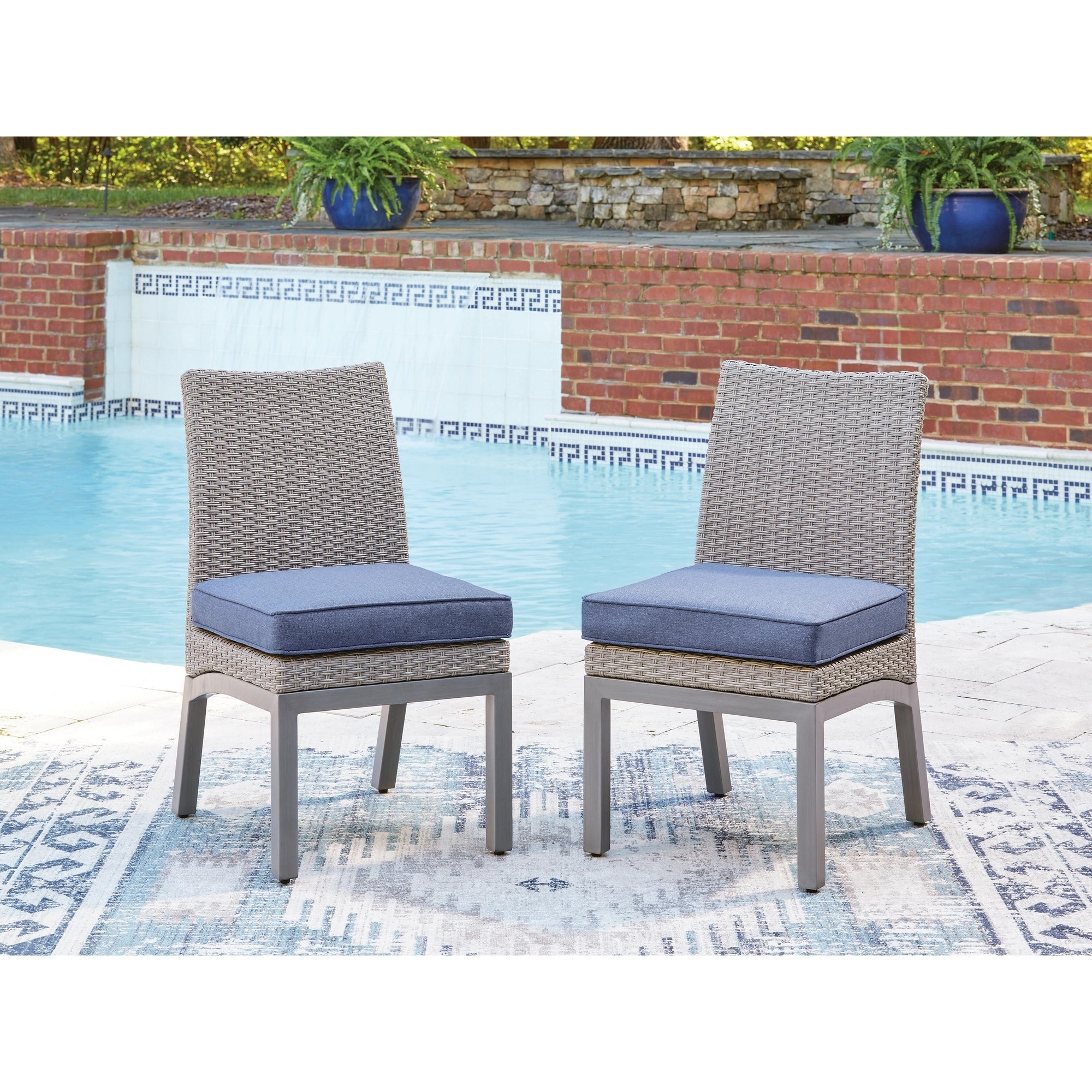 Signature Design By Ashley Dillon Beach Blue Gray Outdoor Side Chair With Cushion Set Of 2 20 W X 27 D X 36 H