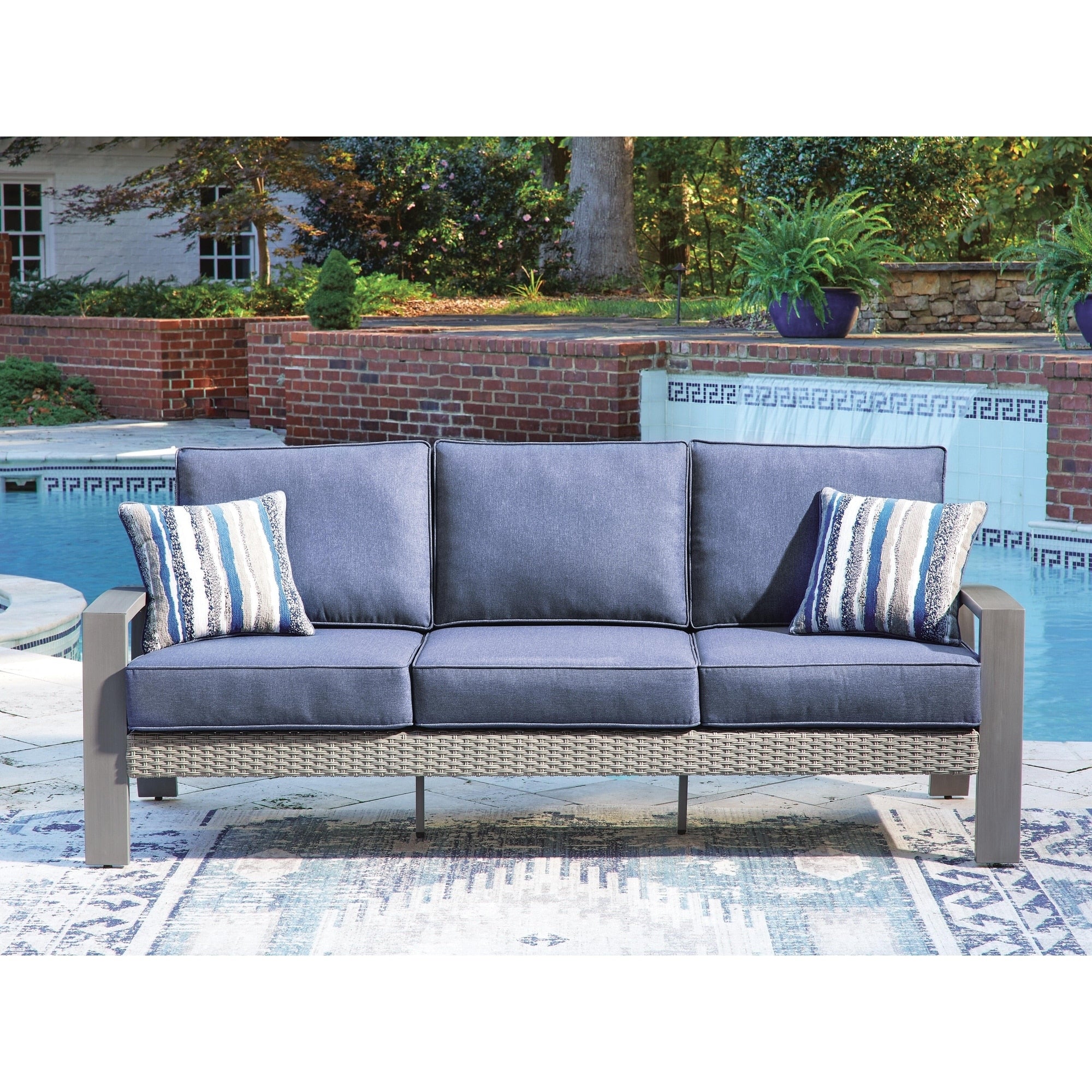Signature Design By Ashley Dillon Beach Blue Gray Outdoor Sofa With Cushion