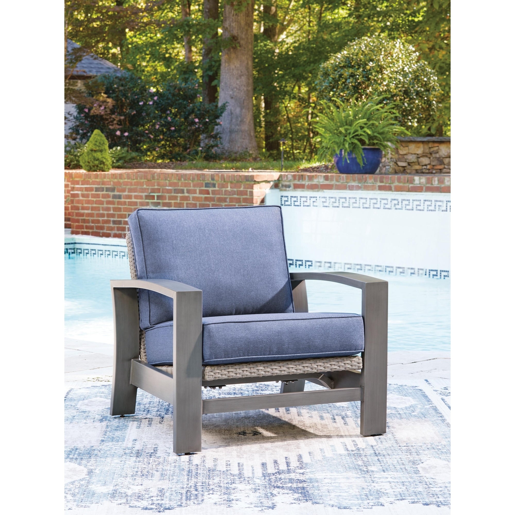Signature Design By Ashley Dillon Beach Blue Gray Outdoor Spring Lounge Chair
