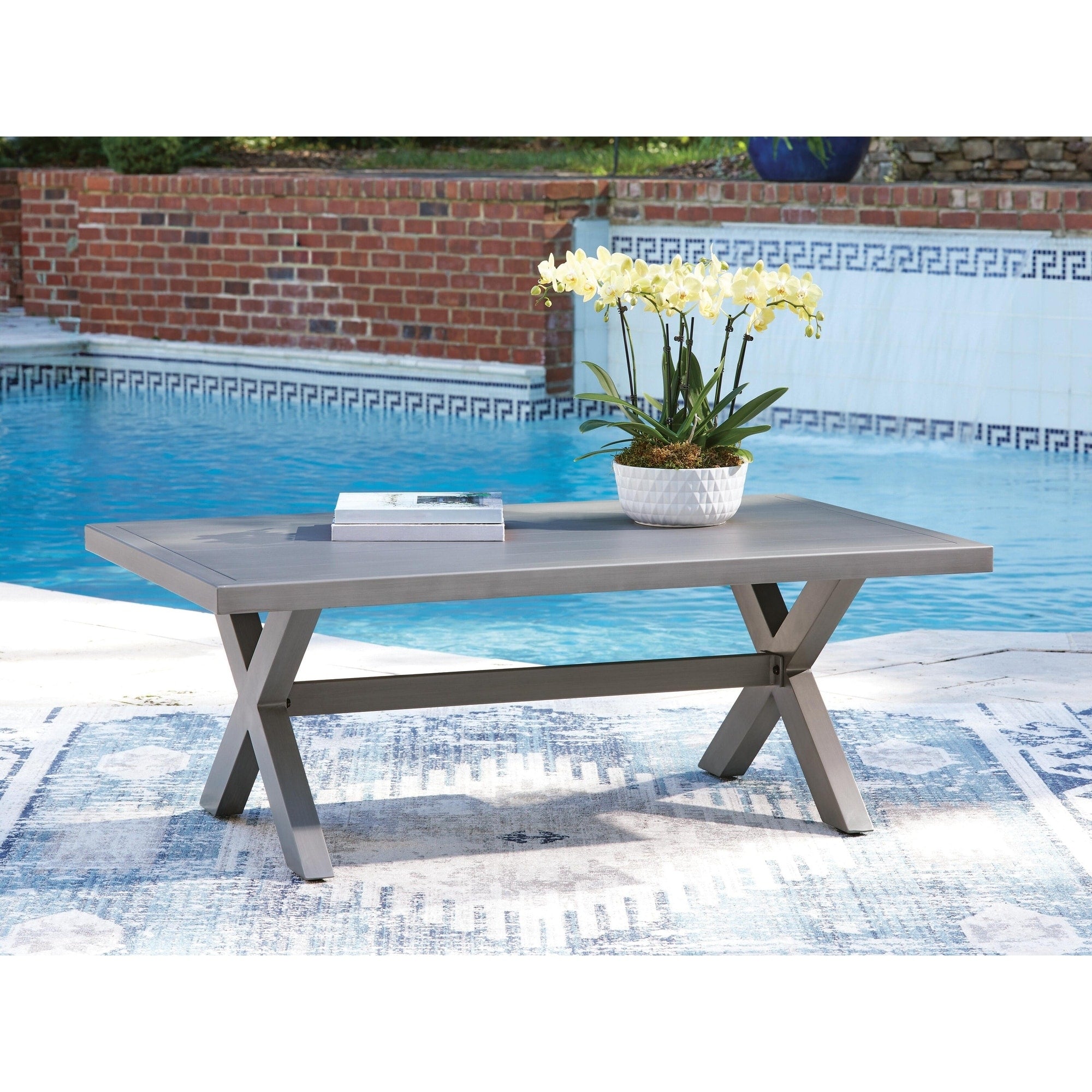 Signature Design By Ashley Dillon Beach Gray Outdoor Coffee Table 48 W X 28 D X 18 H