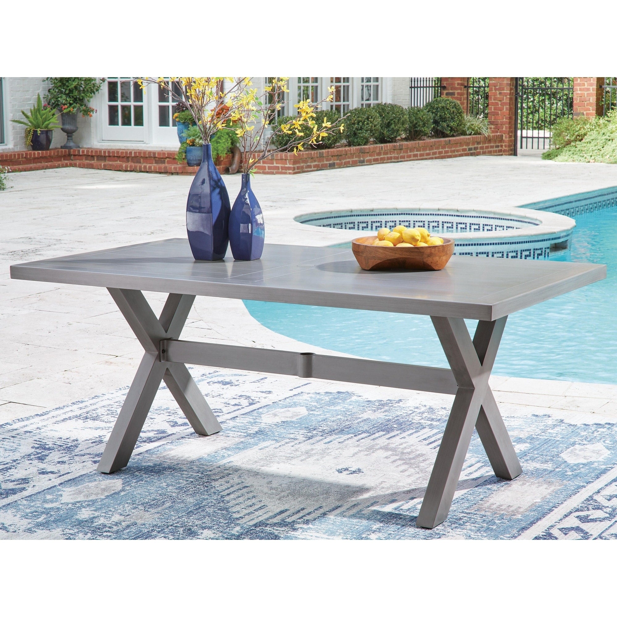 Signature Design By Ashley Dillon Beach Gray Outdoor Dining Table 71 W X 39 D X 29 H