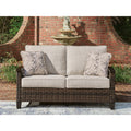 Signature Design By Ashley Drakes Beach Dark Brown Gray Outdoor Loveseat With Cushion