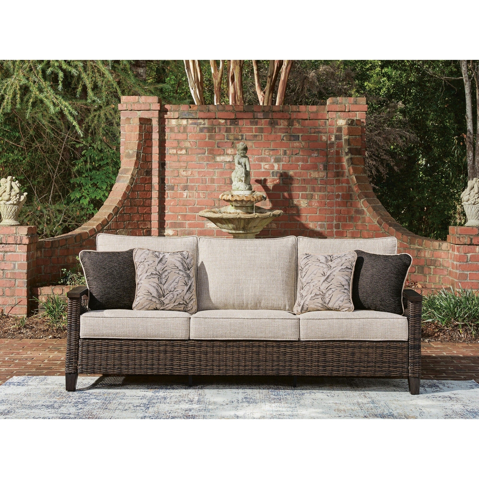 Signature Design By Ashley Drakes Beach Dark Brown Gray Outdoor Sofa With Cushion