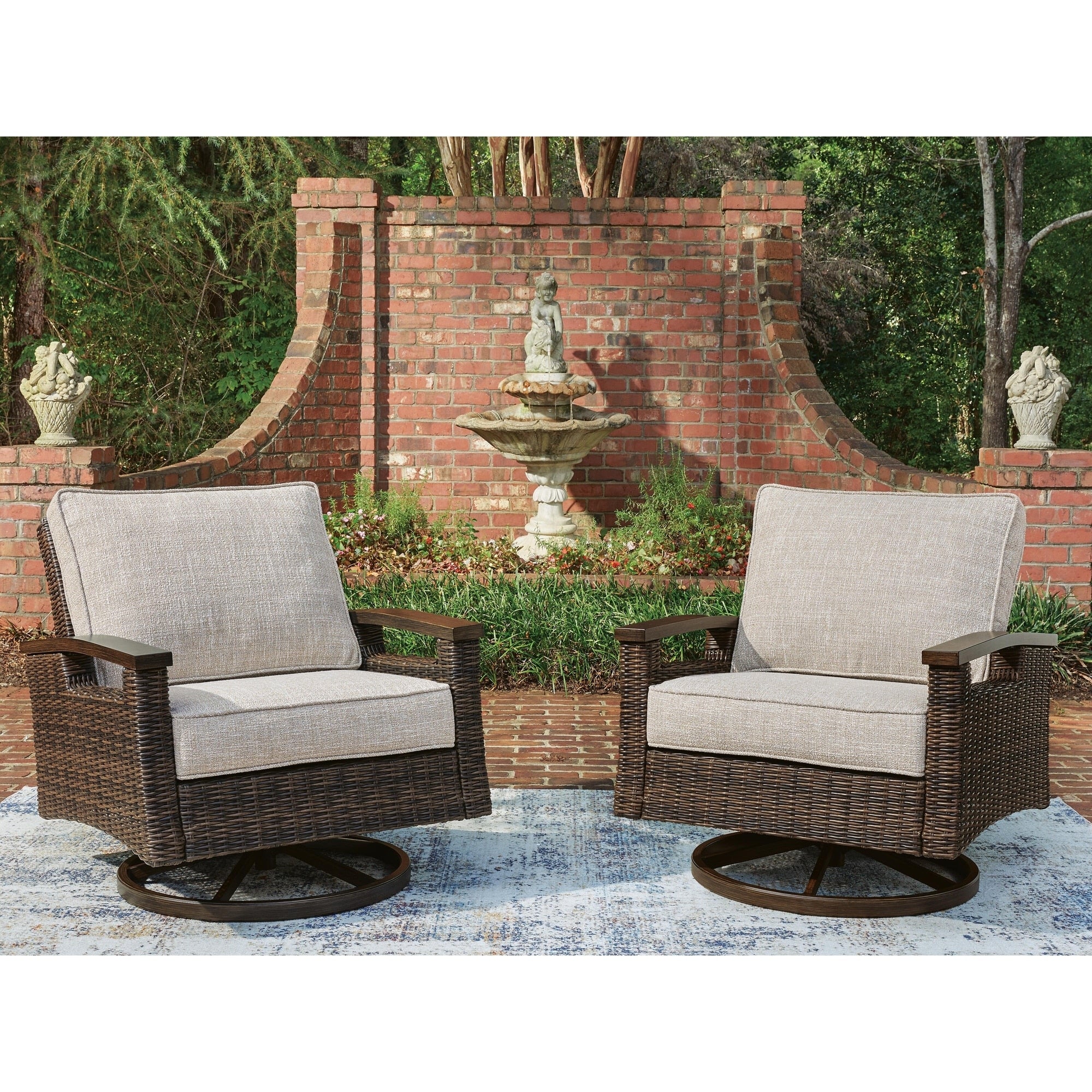Signature Design By Ashley Drakes Beach Dark Brown Gray Outdoor Swivel Lounge Chair Set Of 2