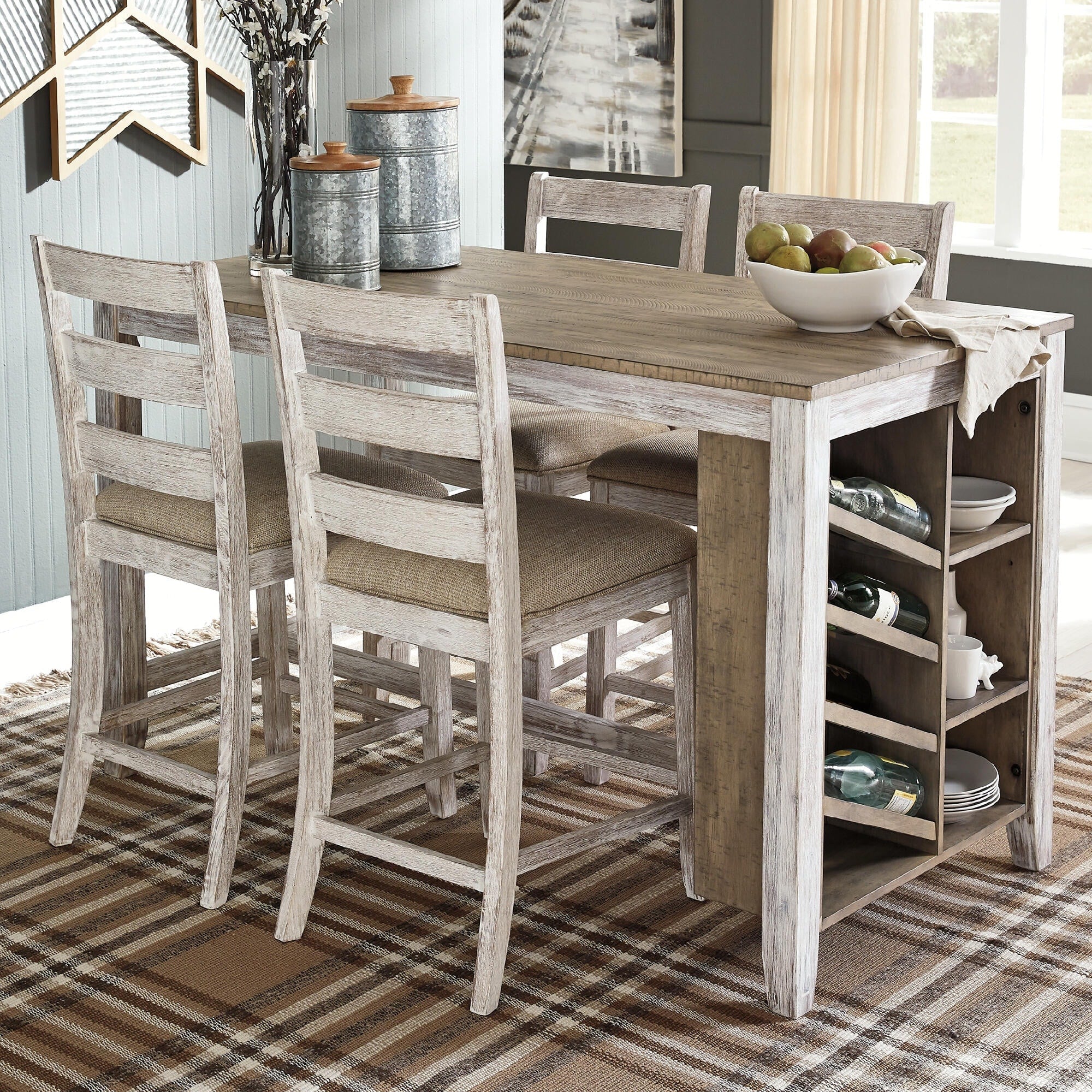 The Gray Barn Dunbeg Bay White Light Brown Counter Height Dining Table With Storage
