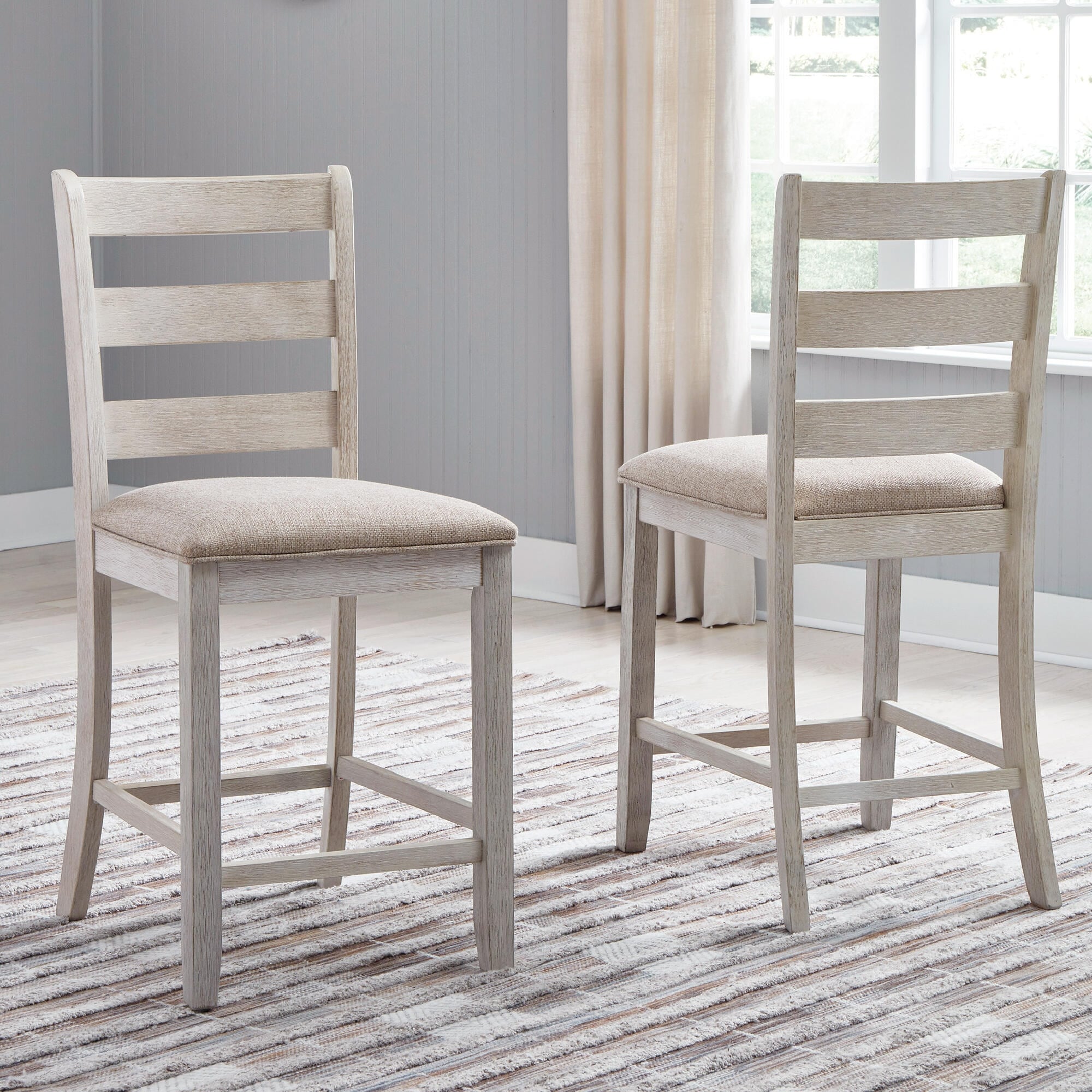 The Gray Barn Dunbeg Bay White And Light Brown Upholstered Counter Height Stool Set Of 2