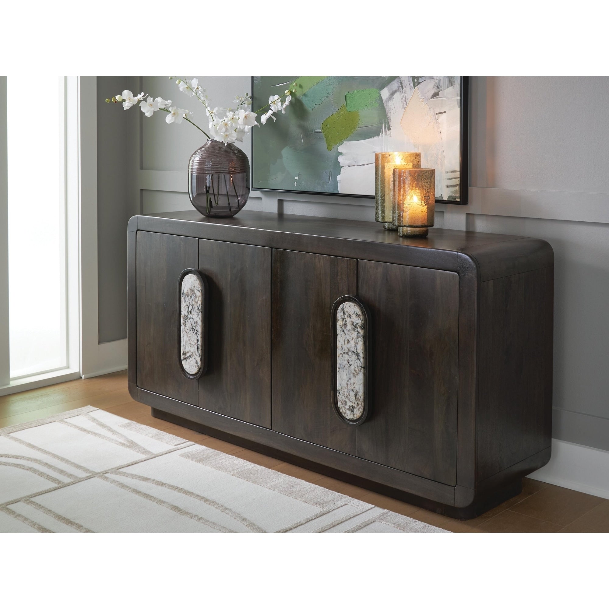 Signature Design By Ashley Elliston Dark Brown Accent Cabinet 64.75 W X 17.75 D X 31.63 H