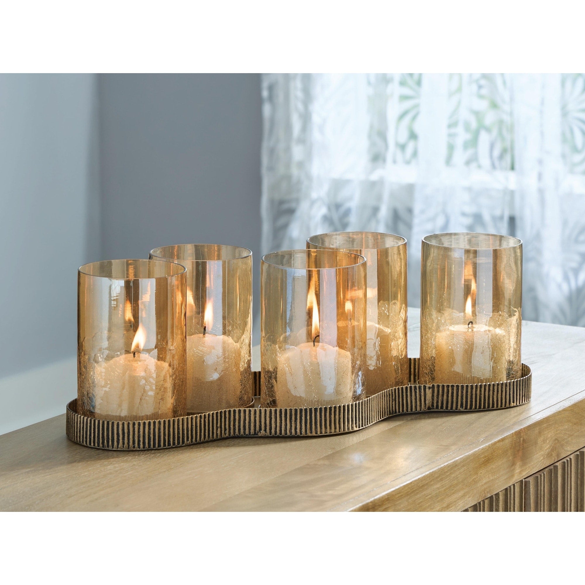 Signature Design By Ashley Evereton Gold Clear Candle Holder 19.75 W X 8.25 D X 6.63 H