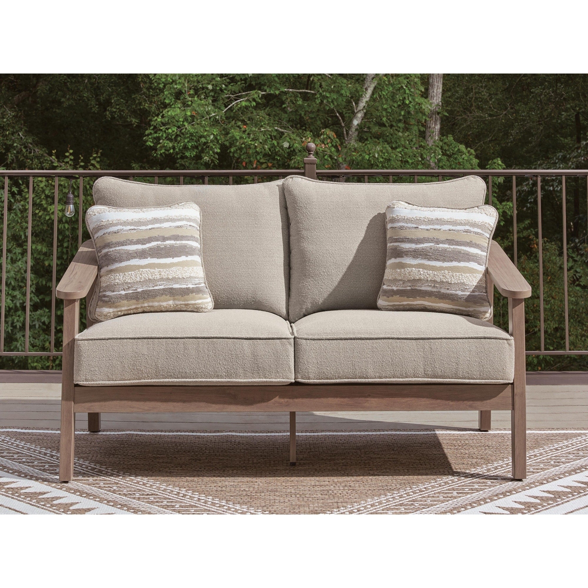 Signature Design By Ashley Francis Beach Natural Gray Outdoor Loveseat With Cushion