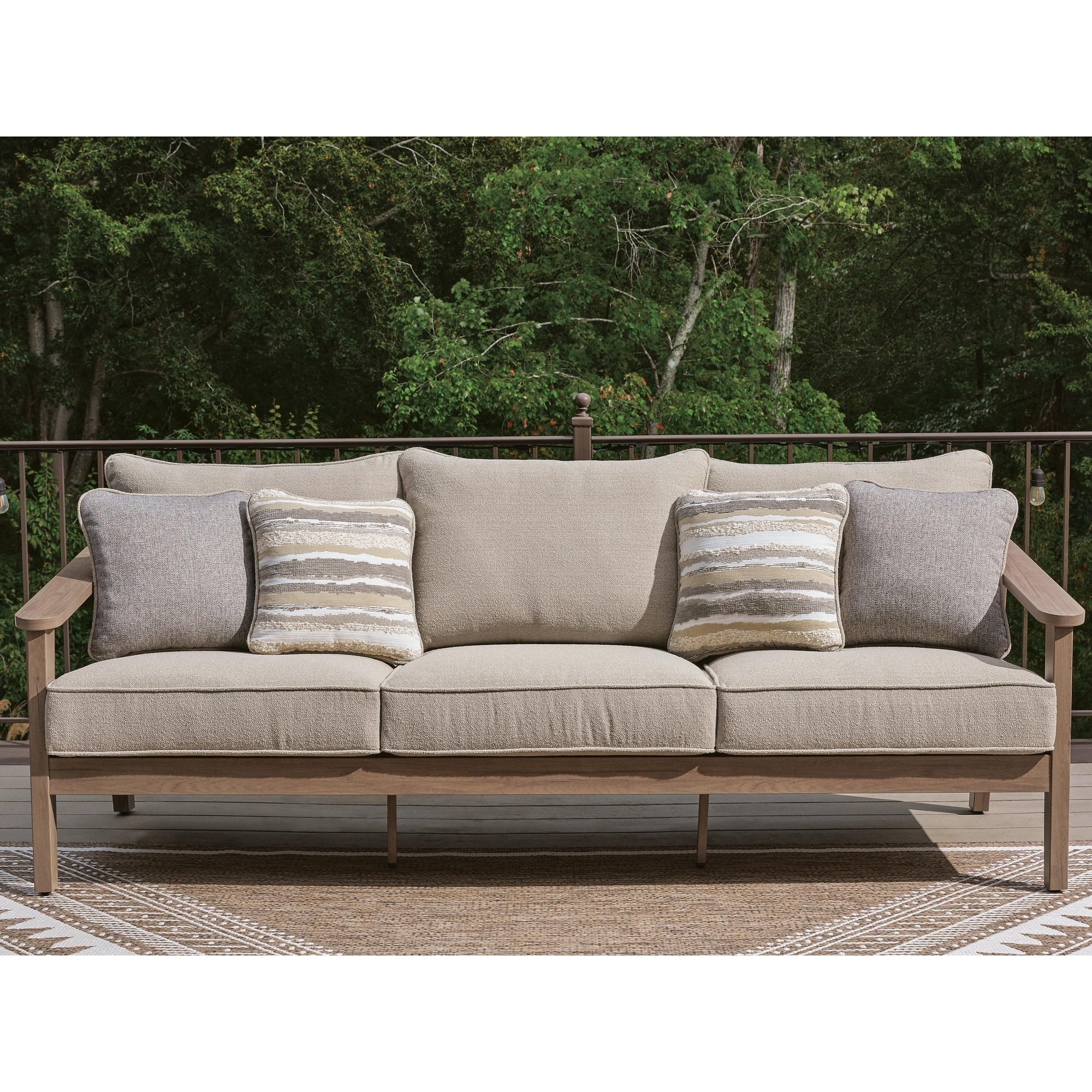 Signature Design By Ashley Francis Beach Natural Gray Outdoor Sofa With Cushion