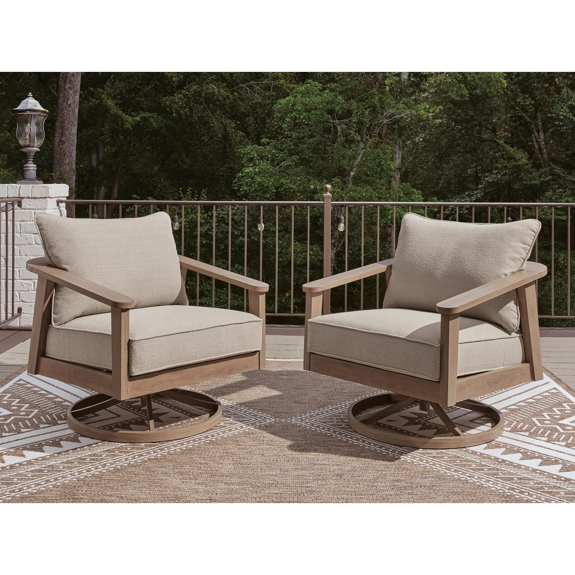 Signature Design By Ashley Francis Beach Natural Gray Outdoor Swivel Lounge With Cushion