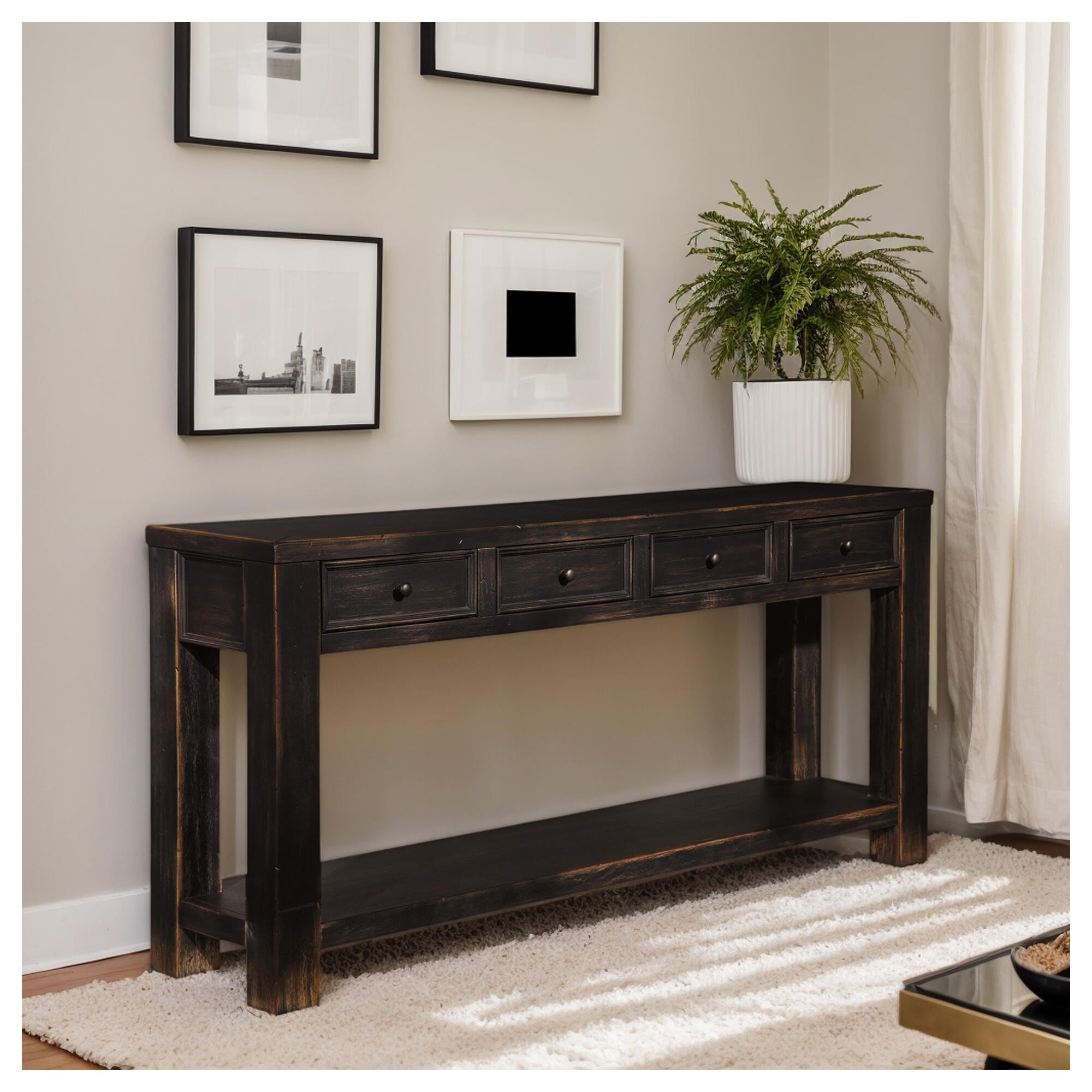 Signature Designs By Ashley Gavelston Black Sofa Table