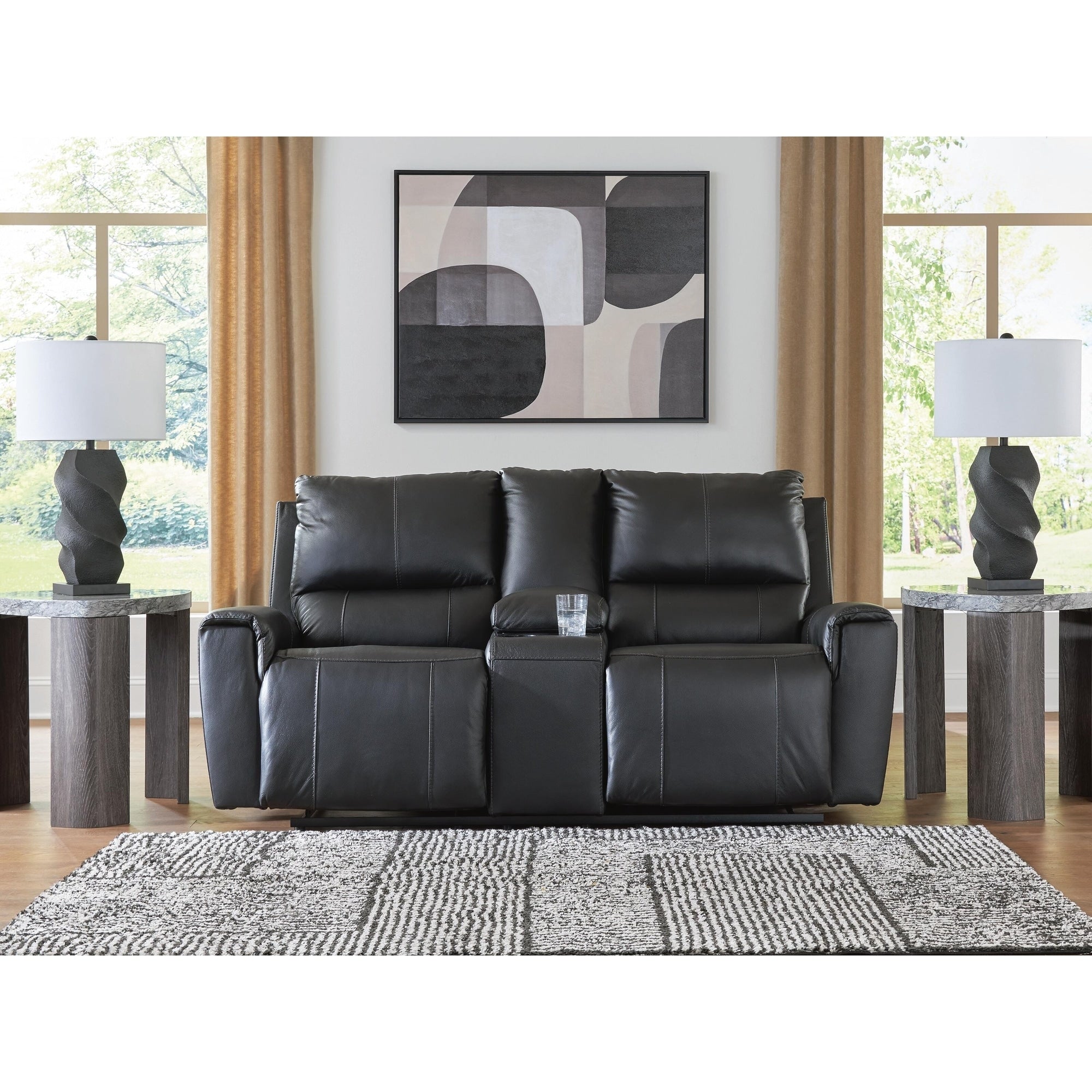 Signature Design By Ashley Glassmere Black Reclining Loveseat With Console 74 W X 40 D X 40 H