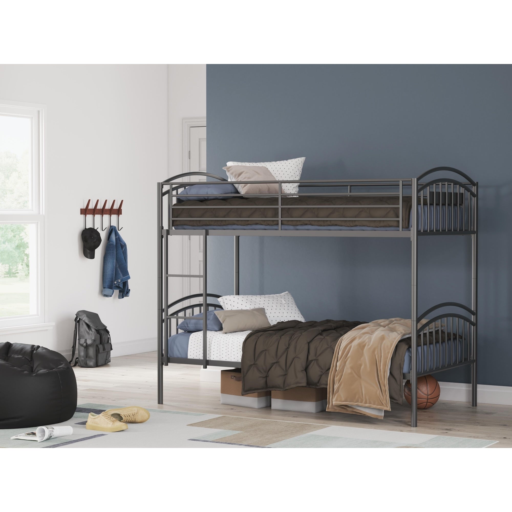 Signature Design By Ashley Graymound Gray Twin Over Twin Bunk Bed With Ladder